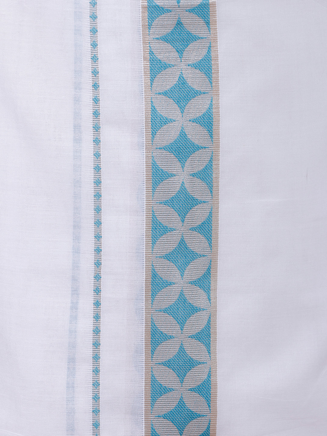 Men Premium Cotton Double Layer White Dhoti with Blue Fancy Jari Border Luxury Club LC17