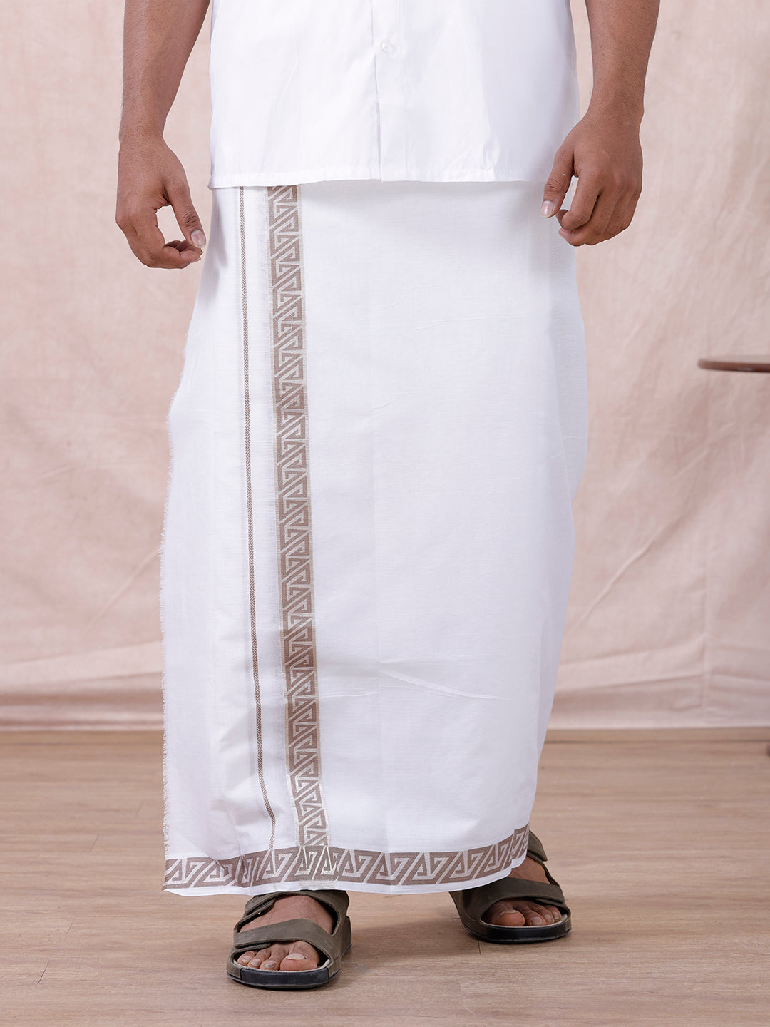 Men Premium Cotton Double Layer White Dhoti with Fancy Jari Border Luxury Club LC18