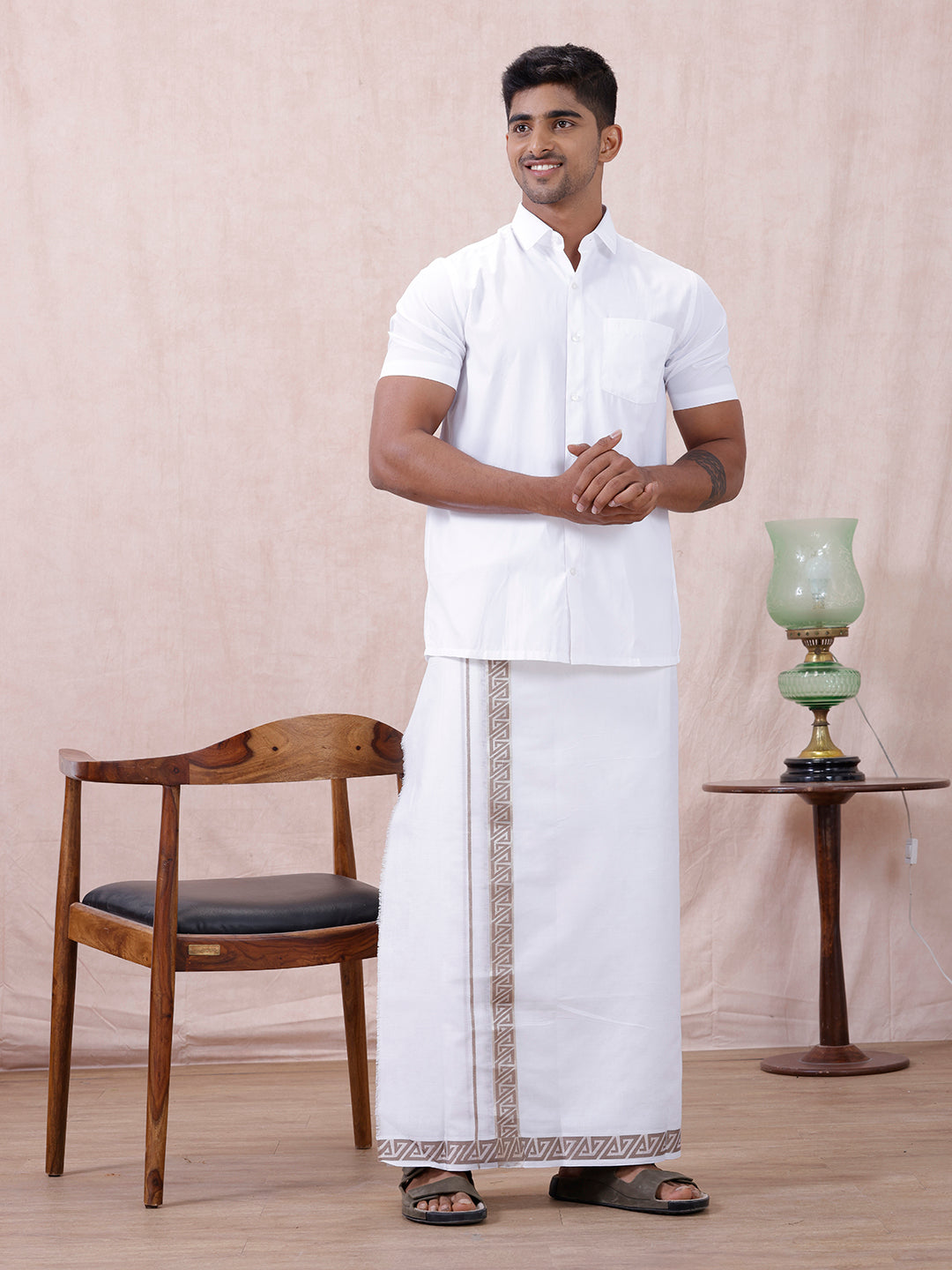 Men Premium Cotton Double Layer White Dhoti with Fancy Jari Border Luxury Club LC18