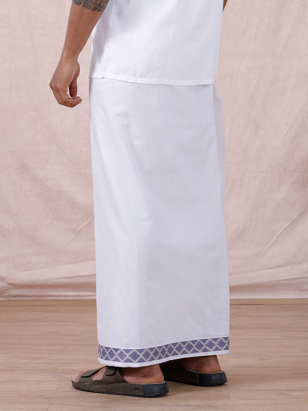 Men Premium Cotton Double Layer White Dhoti with Fancy Jari Border Luxury Club LC15