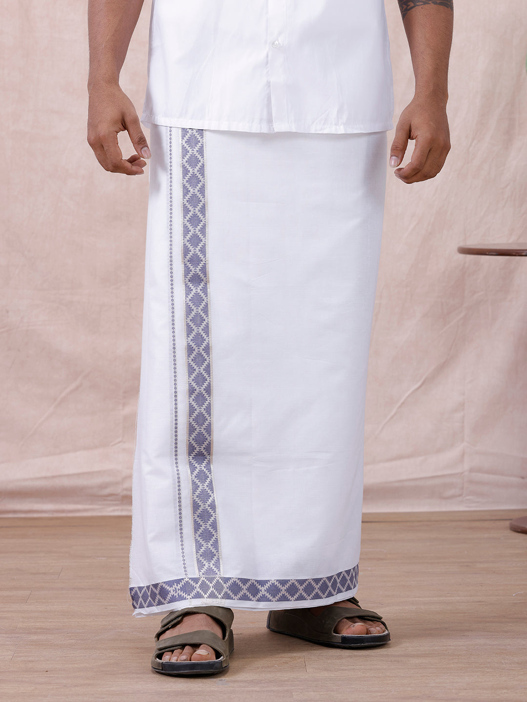 Men Premium Cotton Double Layer White Dhoti with Fancy Jari Border Luxury Club LC15