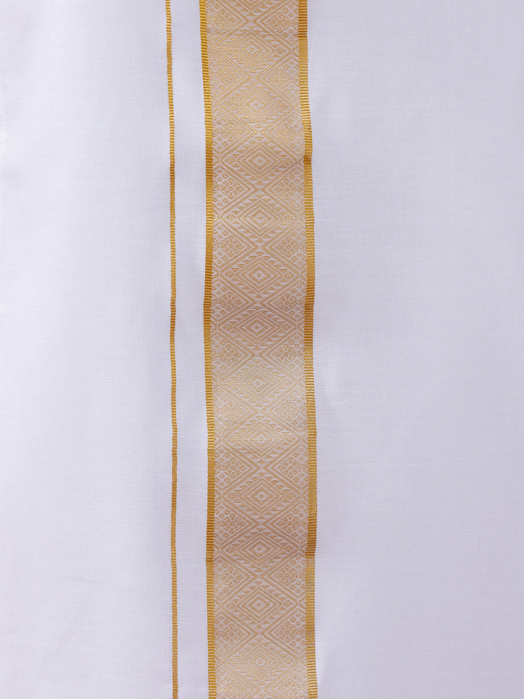 Men Cotton Blend Readymade Double Layer White Dhoti with Gold Jari Border GAA01