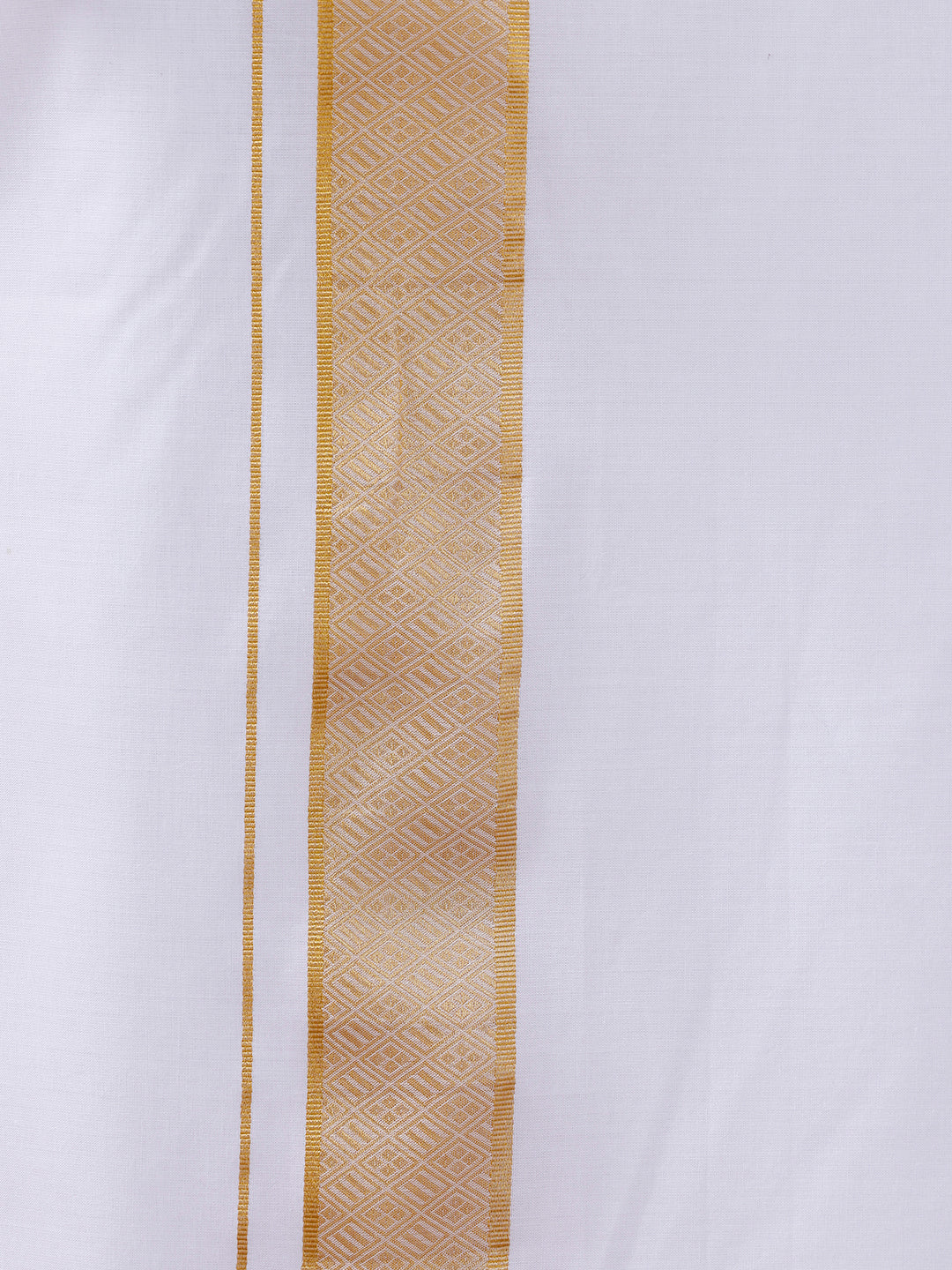 Men Cotton Blend Readymade Double Layer White Dhoti with Gold Jari Border GAA05