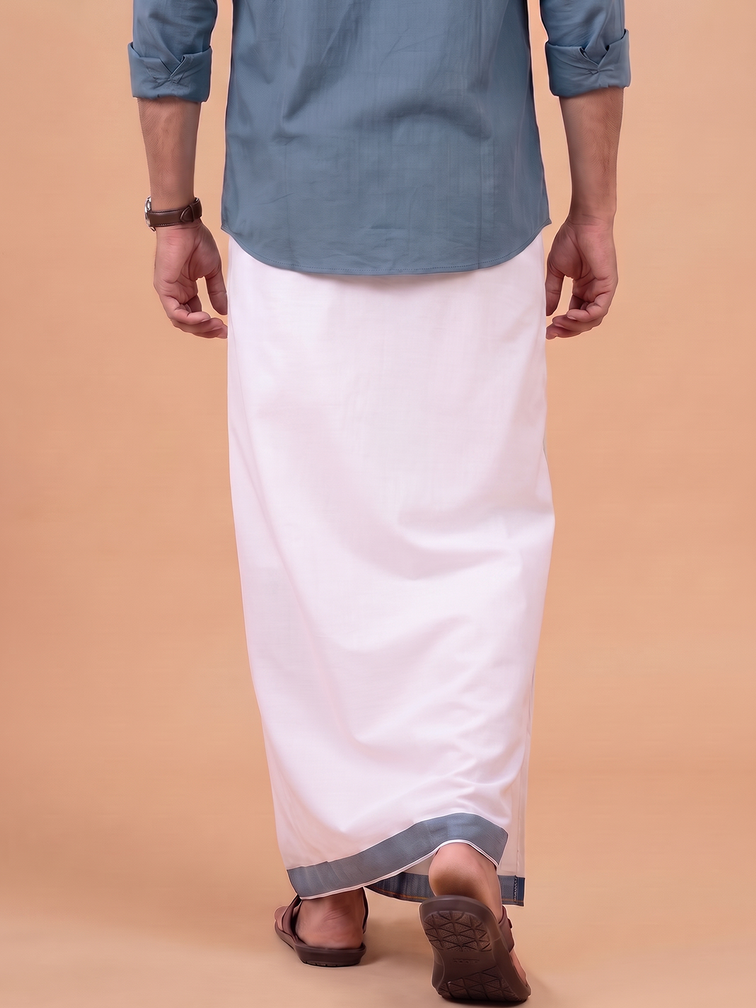 Single Layer 100% Cotton White Dhoti With Colour Jari Border YGF08