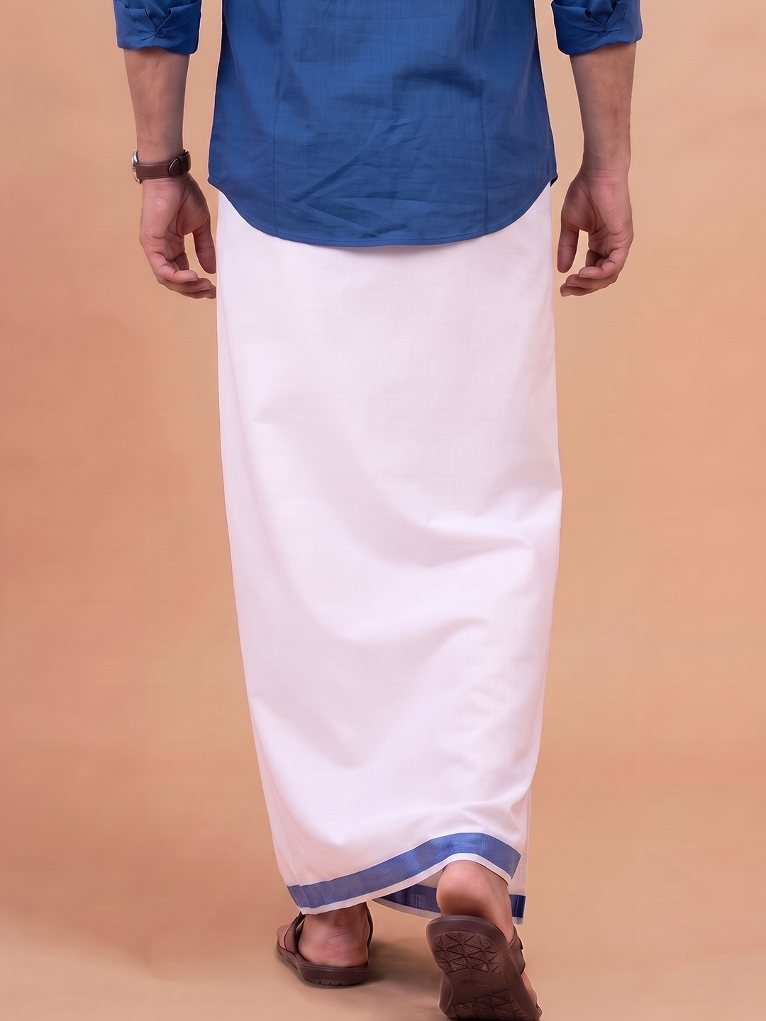 Single Layer 100% Cotton White Dhoti With Colour Jari Border YSF02