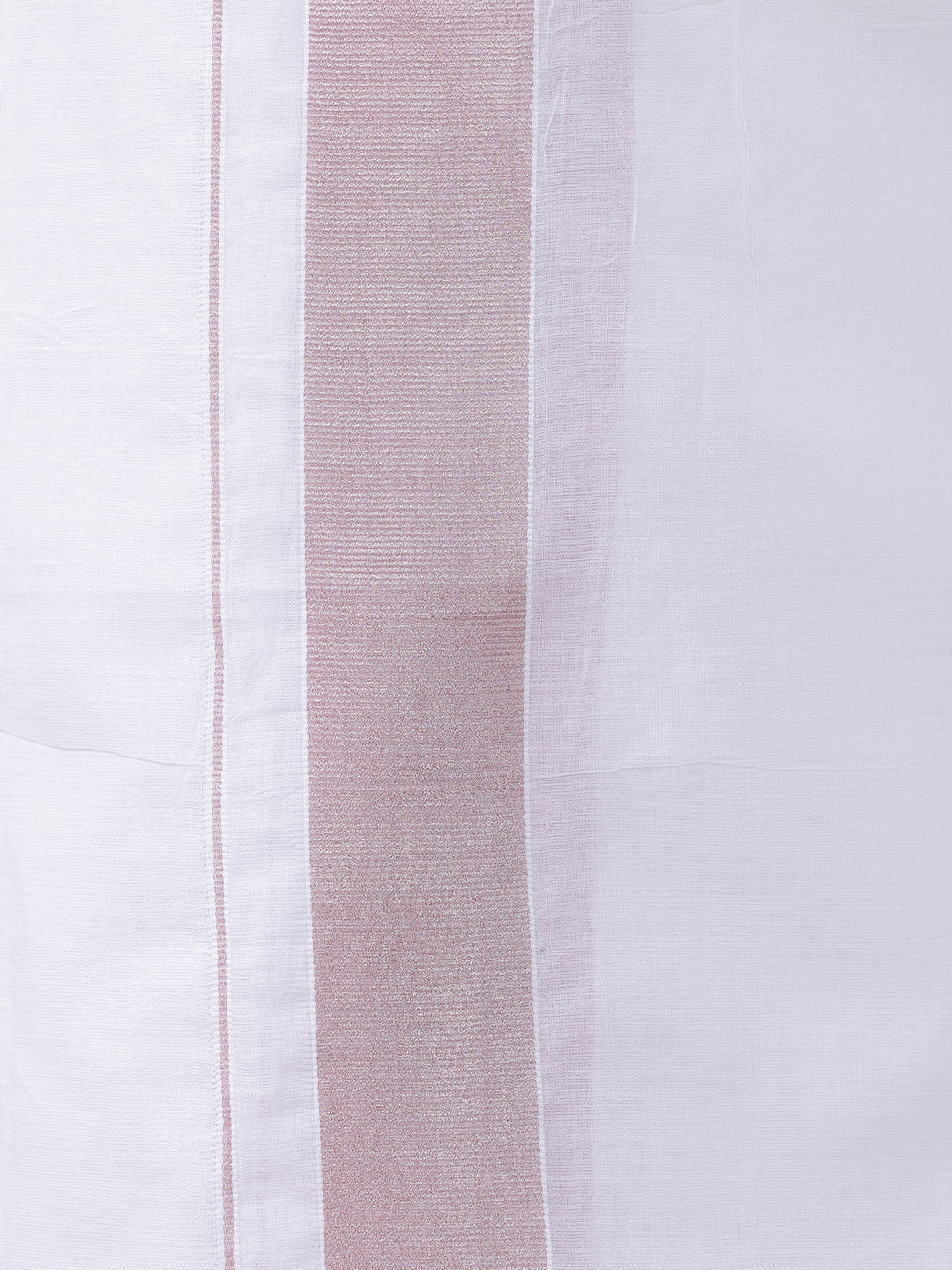Men 100% Cotton Double Layer White Dhoti with Rose Gold Border