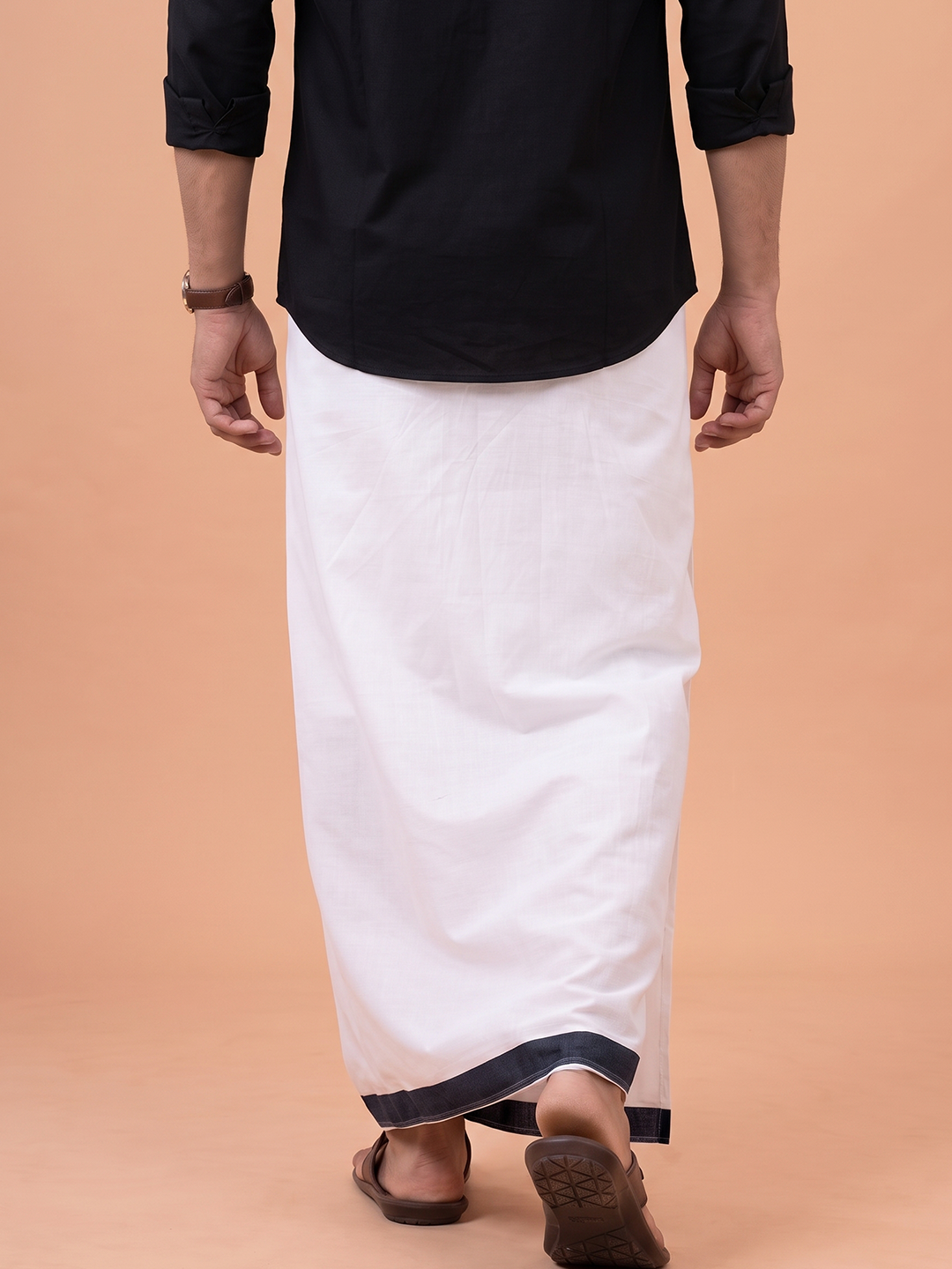 Double Layer 100% Cotton White Dhoti With Black Border - ADS01