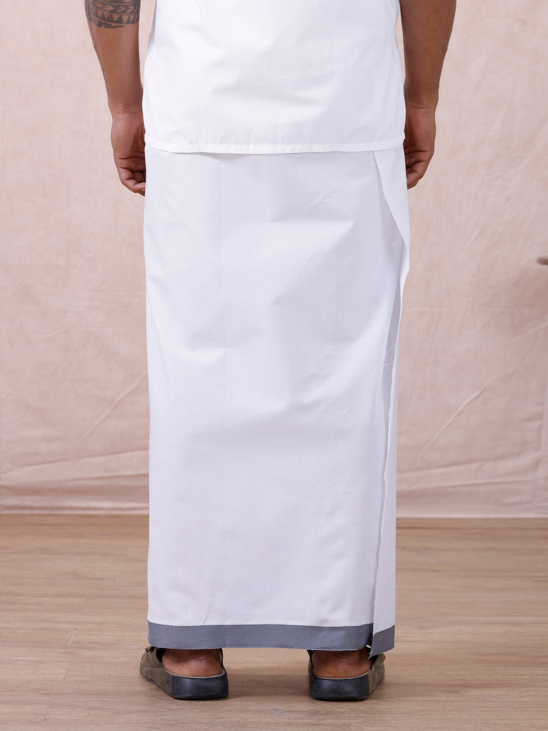 Men 100% Cotton Single Layer White Dhoti with Fancy Jari Border GR07