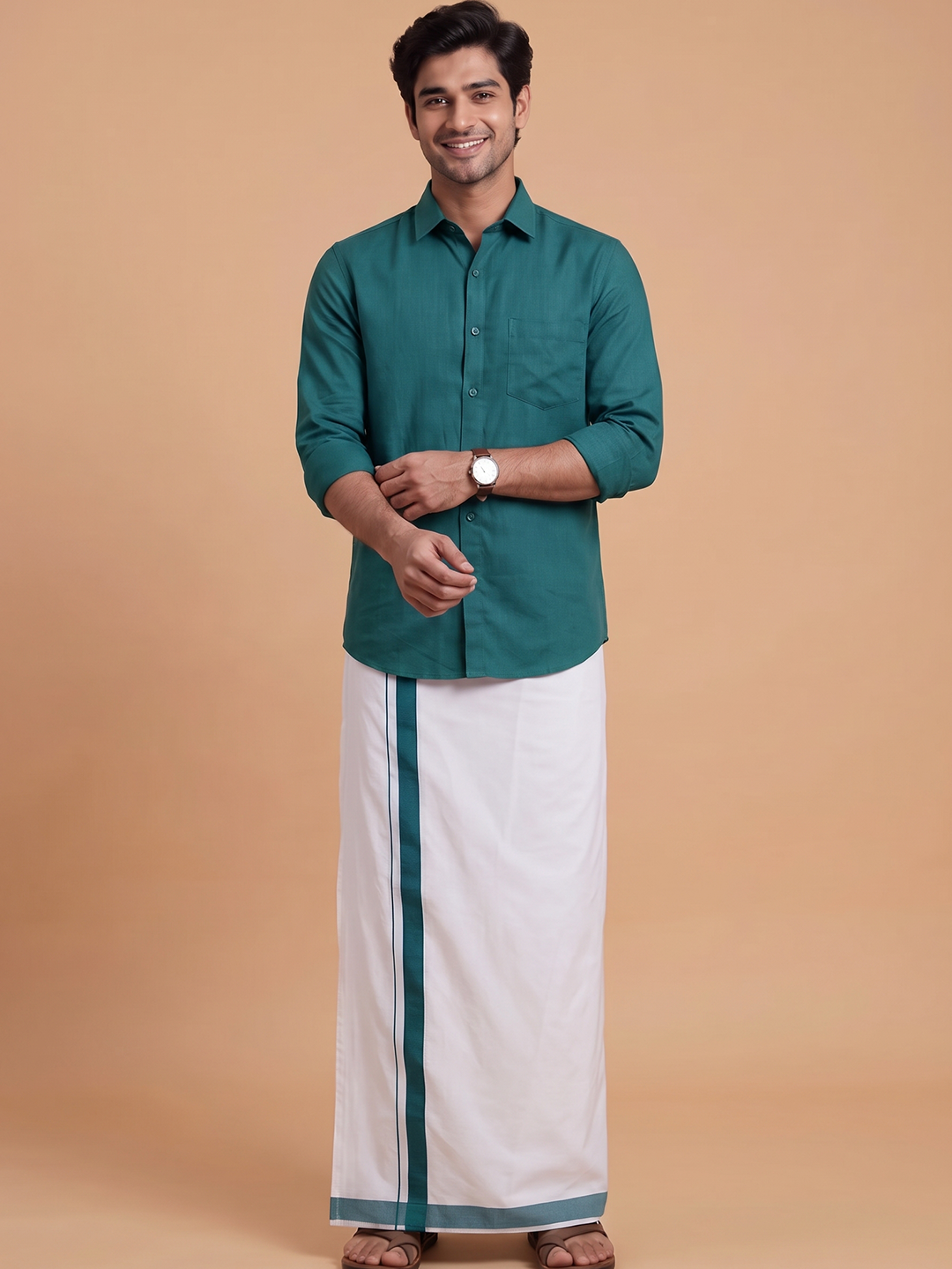 Single Layer 100% Cotton White Dhoti With Colour Border - YS03