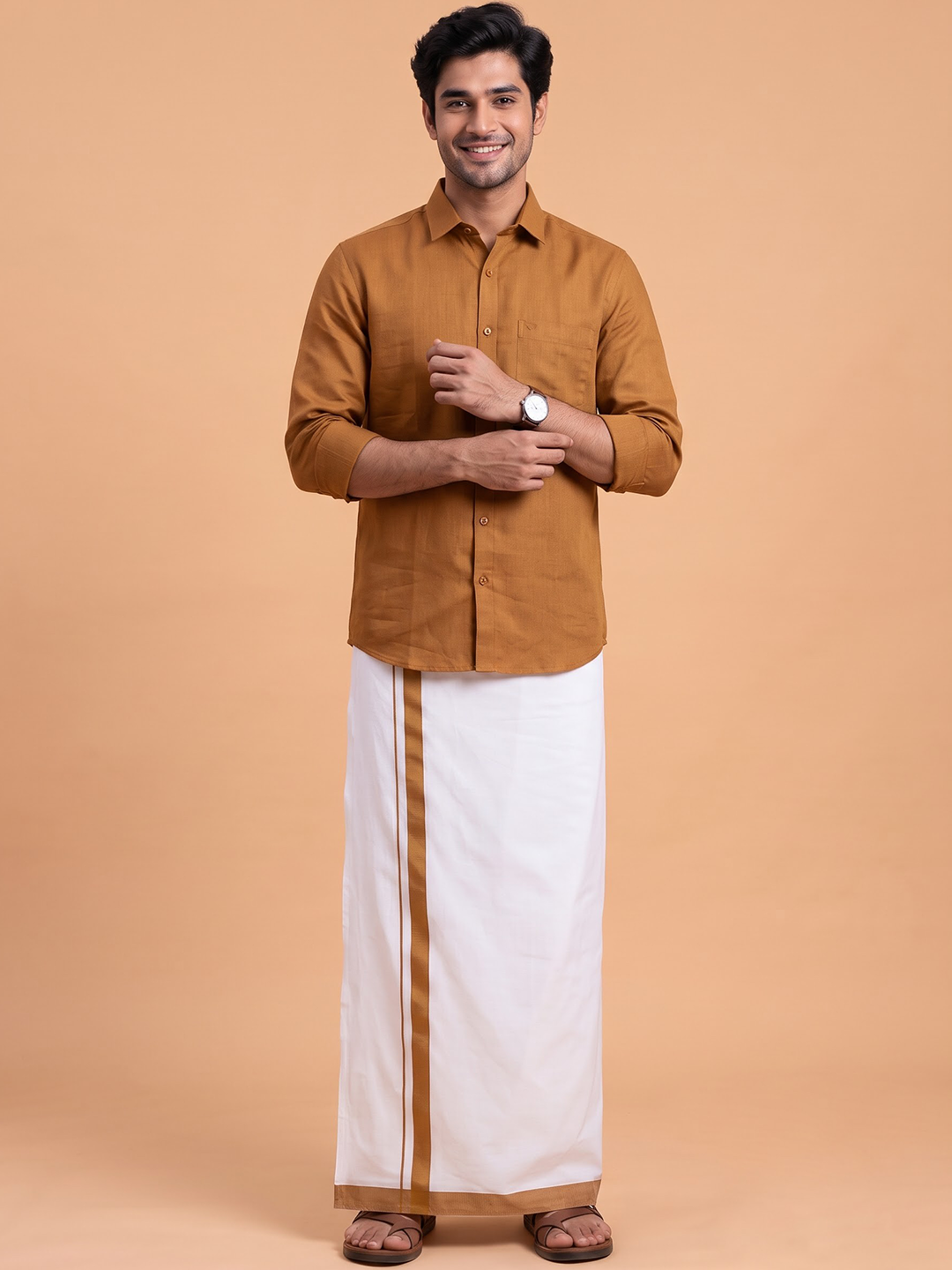Single Layer 100% Cotton White Dhoti With Colour Border - YS02