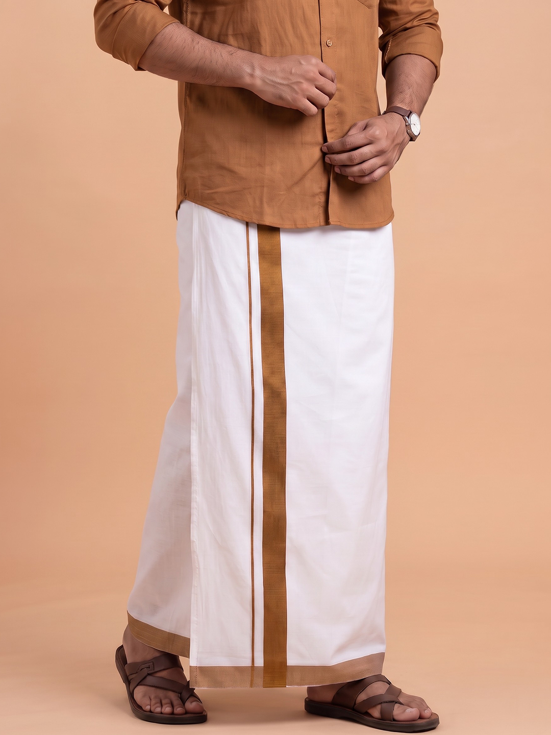 Single Layer 100% Cotton White Dhoti With Colour Border - YS02