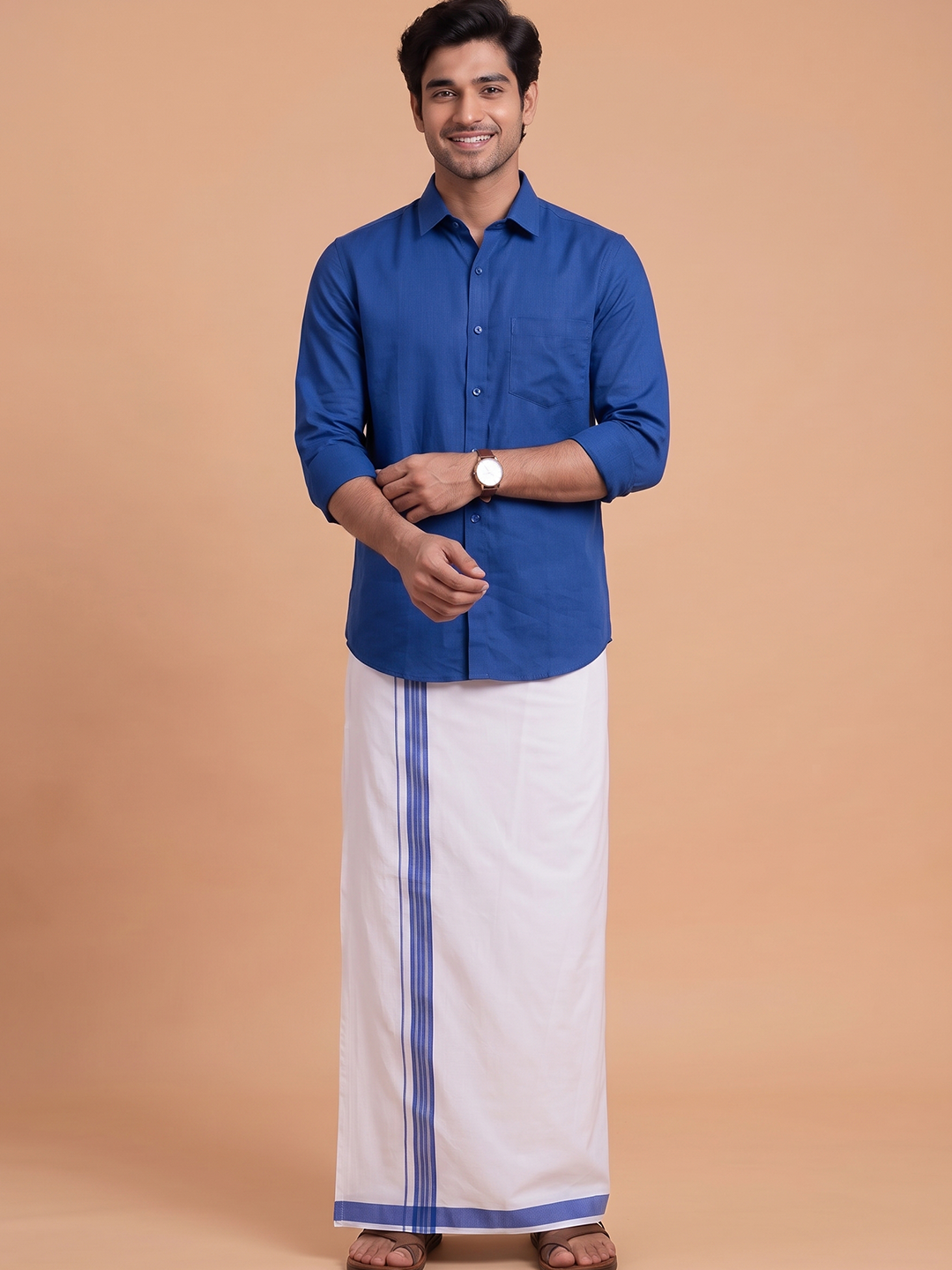 Single Layer 100% Cotton White Dhoti With Colour Jari Border YSF02