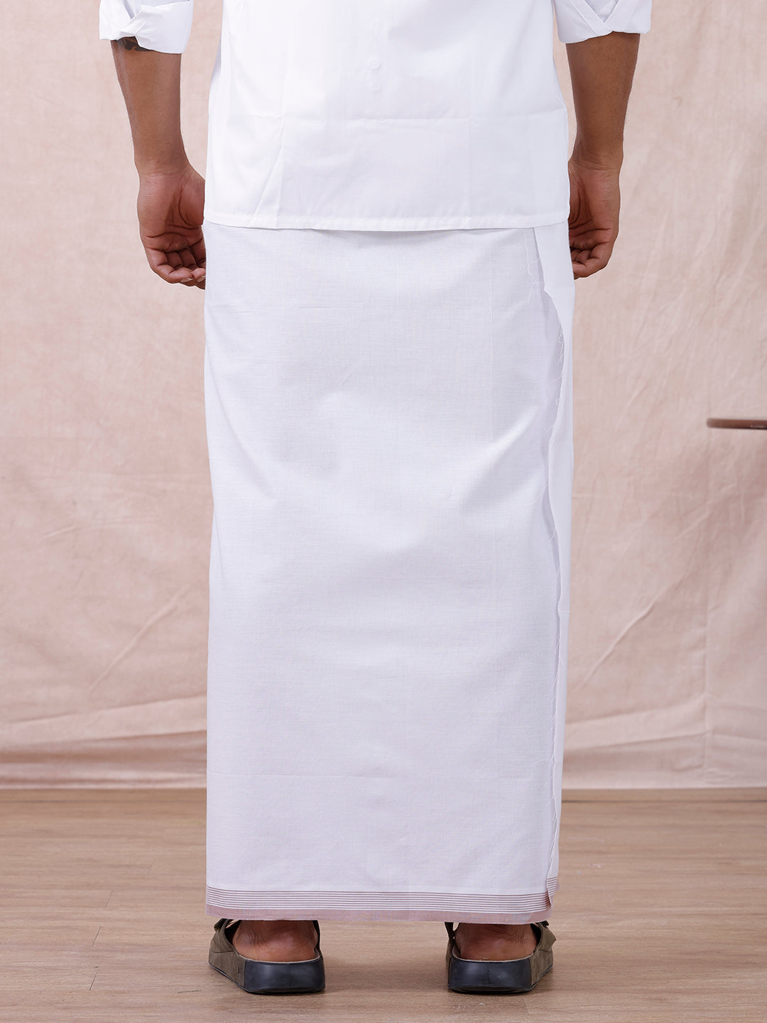 Men 100% Cotton Single Layer White Dhoti with Fancy Jari Border HW03