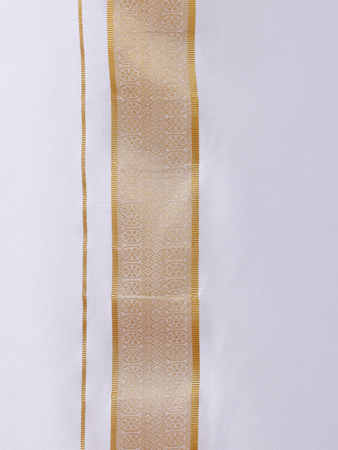 Men Cotton Blend Readymade Double Layer White Dhoti with Gold Jari Border GAA02