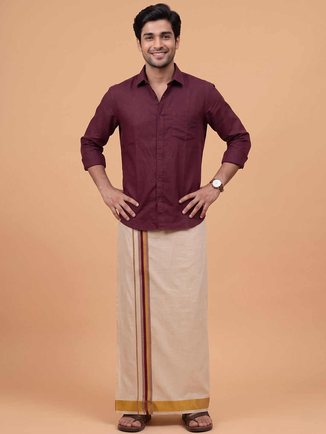 Single Layer Tissue Dhoti With Fancy Jari Border - EGCF03