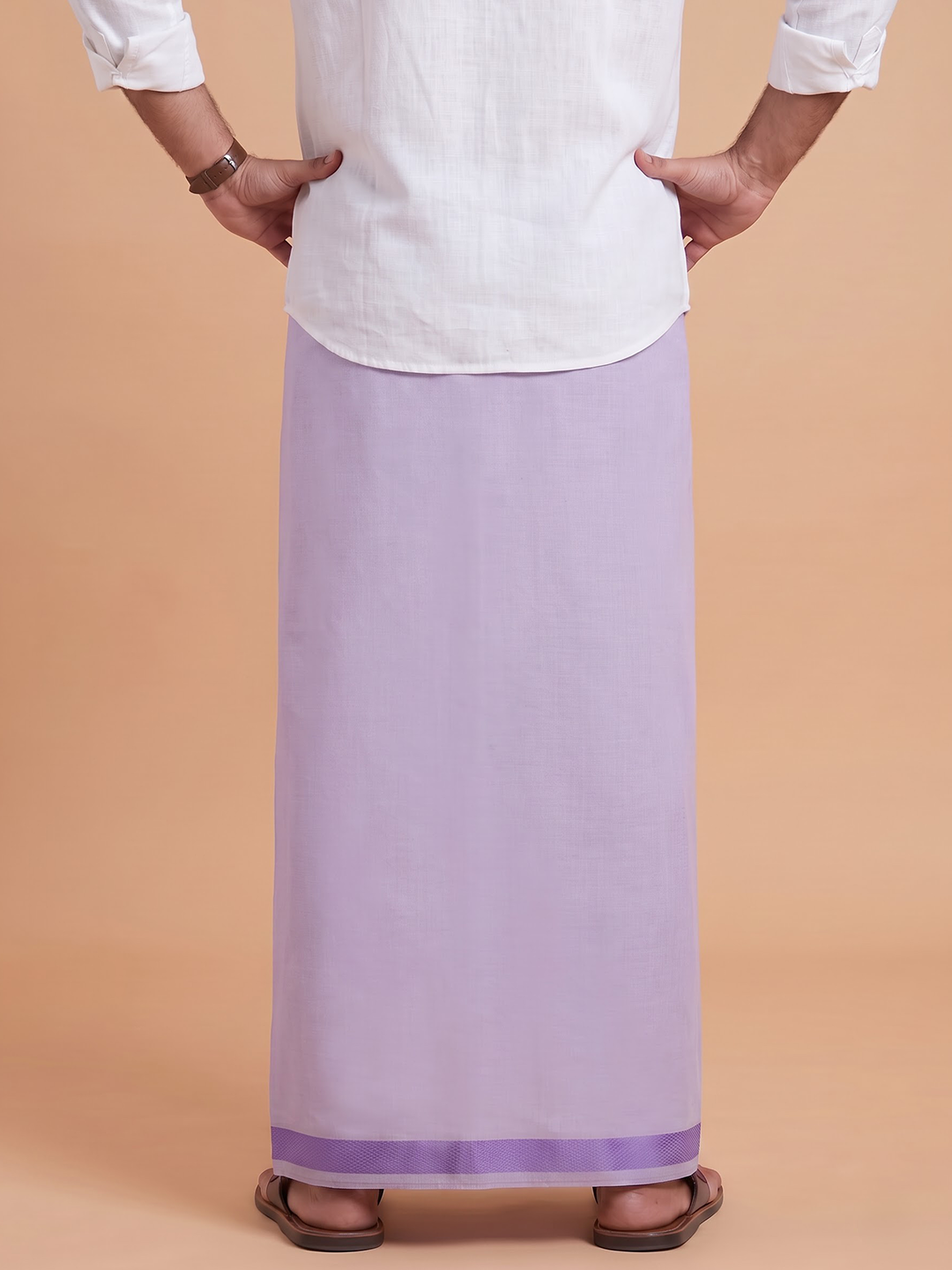 Single Layer Tissue Readymade Lavender Dhoti with Jari Border Viceroy