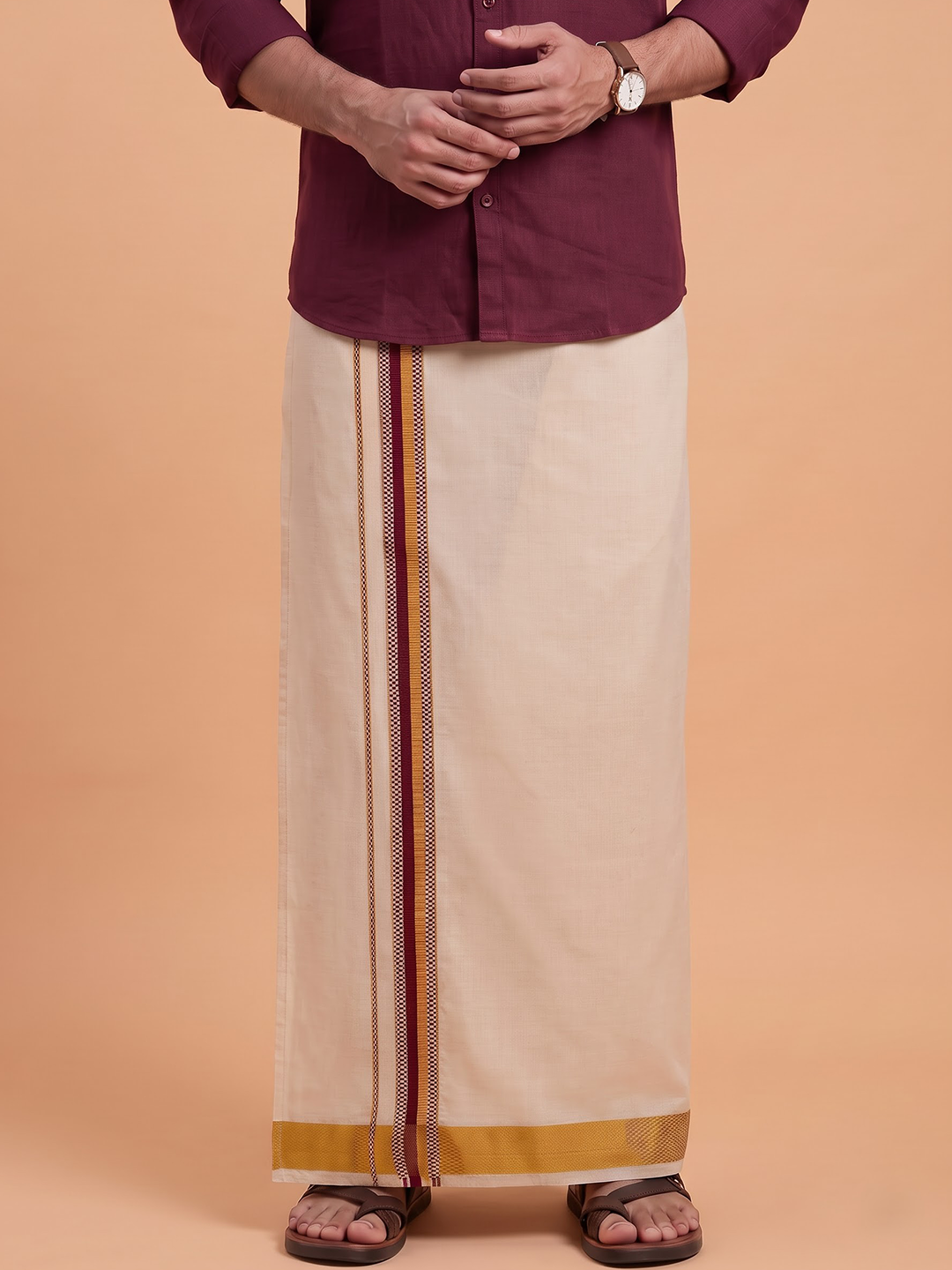 Single Layer Tissue Dhoti With Fancy Jari Border - EGCF03