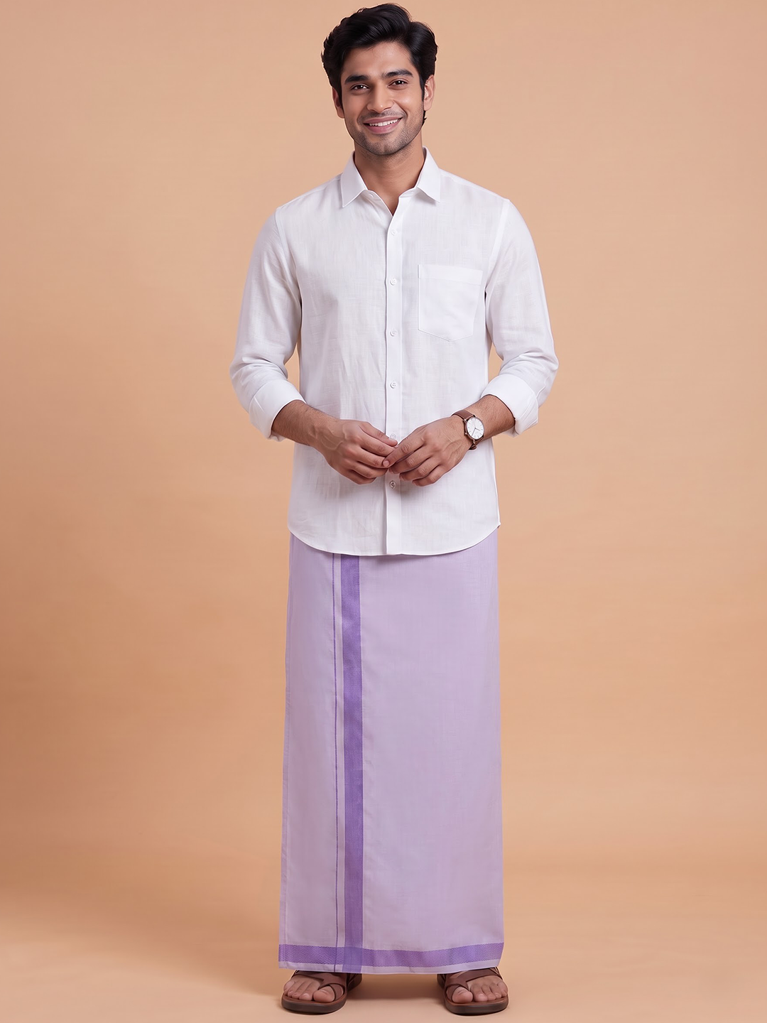 Single Layer Tissue Readymade Lavender Dhoti with Jari Border Viceroy
