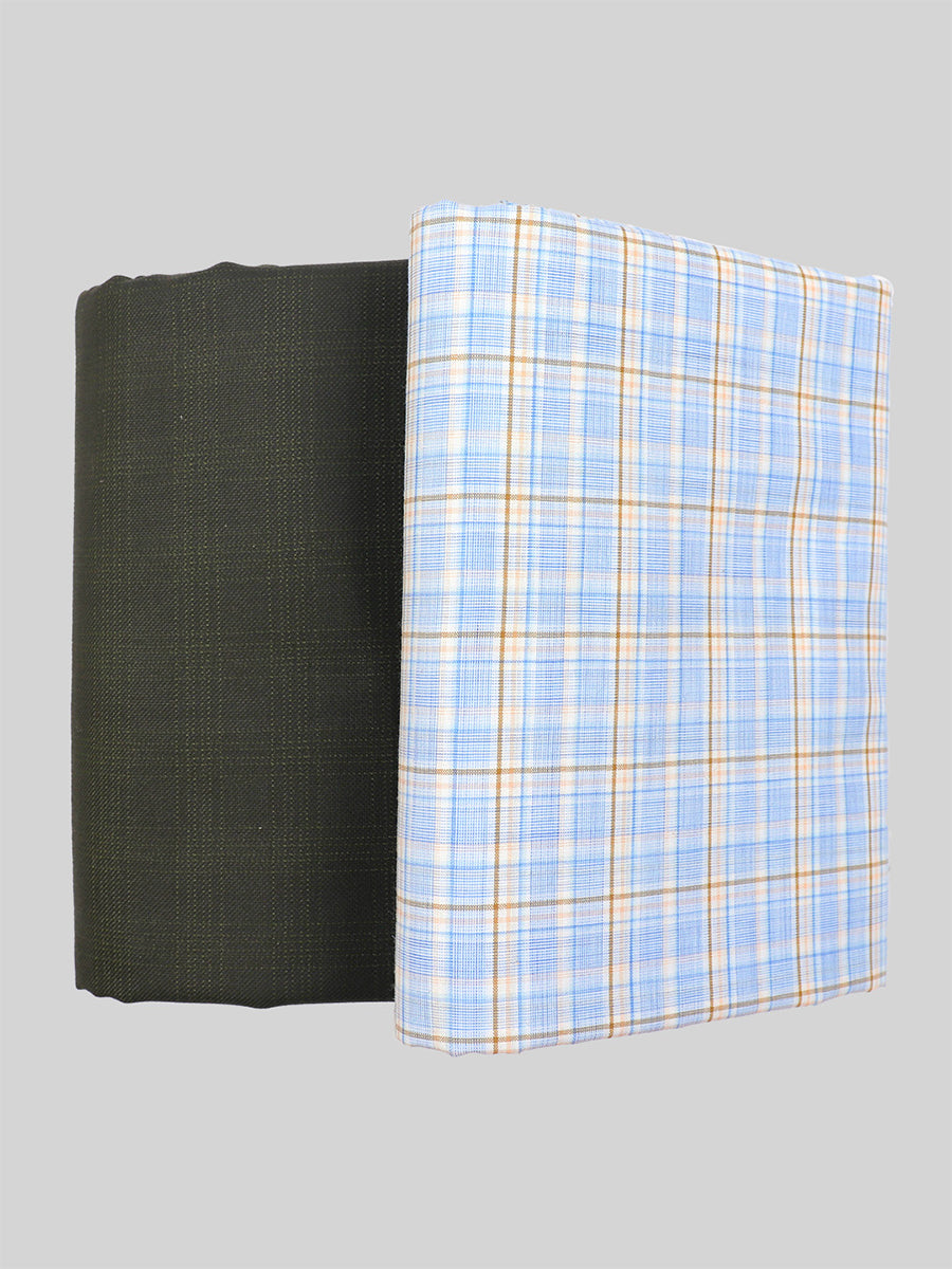 Cotton Checked Blue Shirting & Black Suiting Gift Box Combo DN88