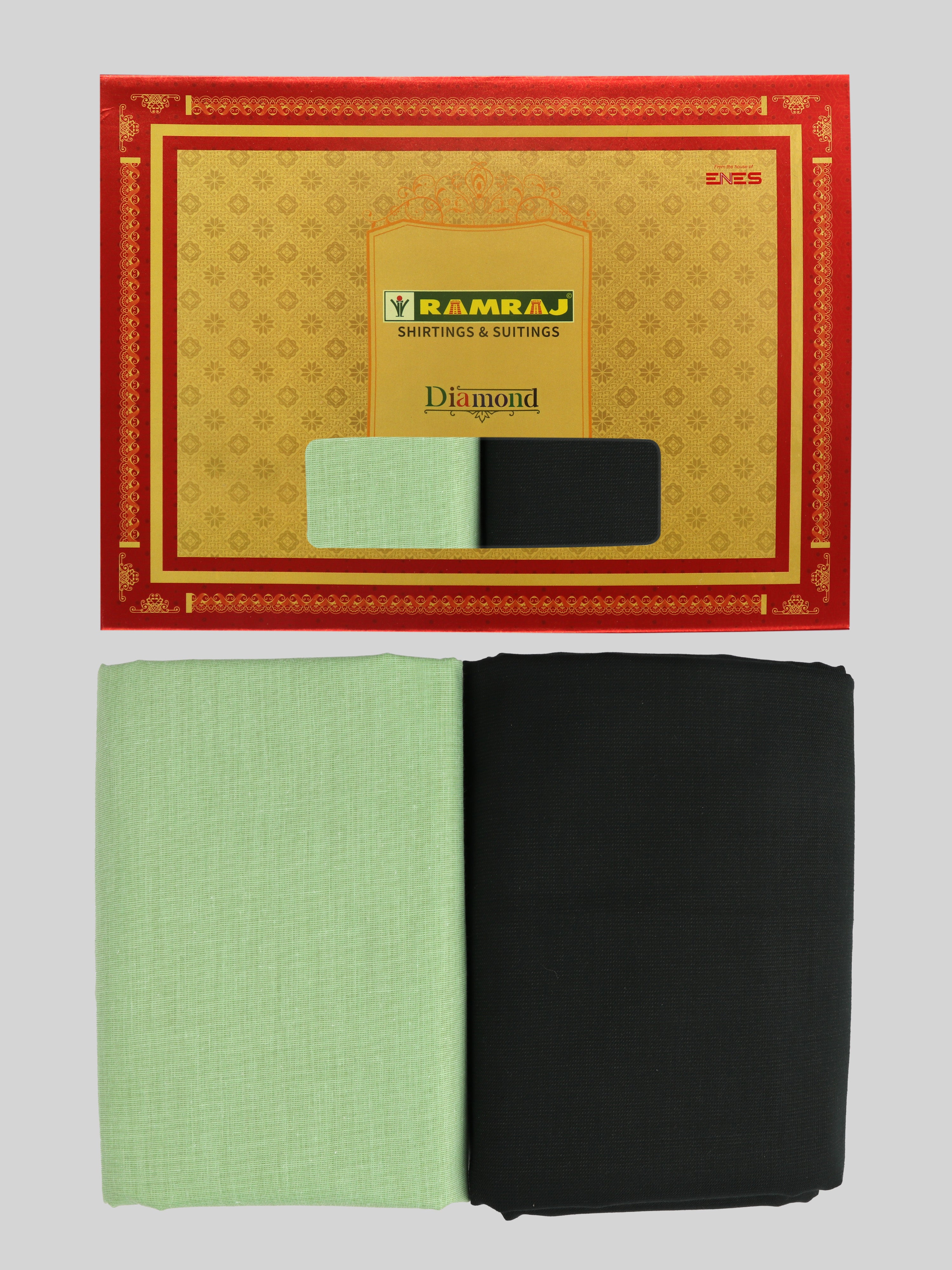 Men Cotton Plain Green Shirting & Black Suiting Gift Box DN119