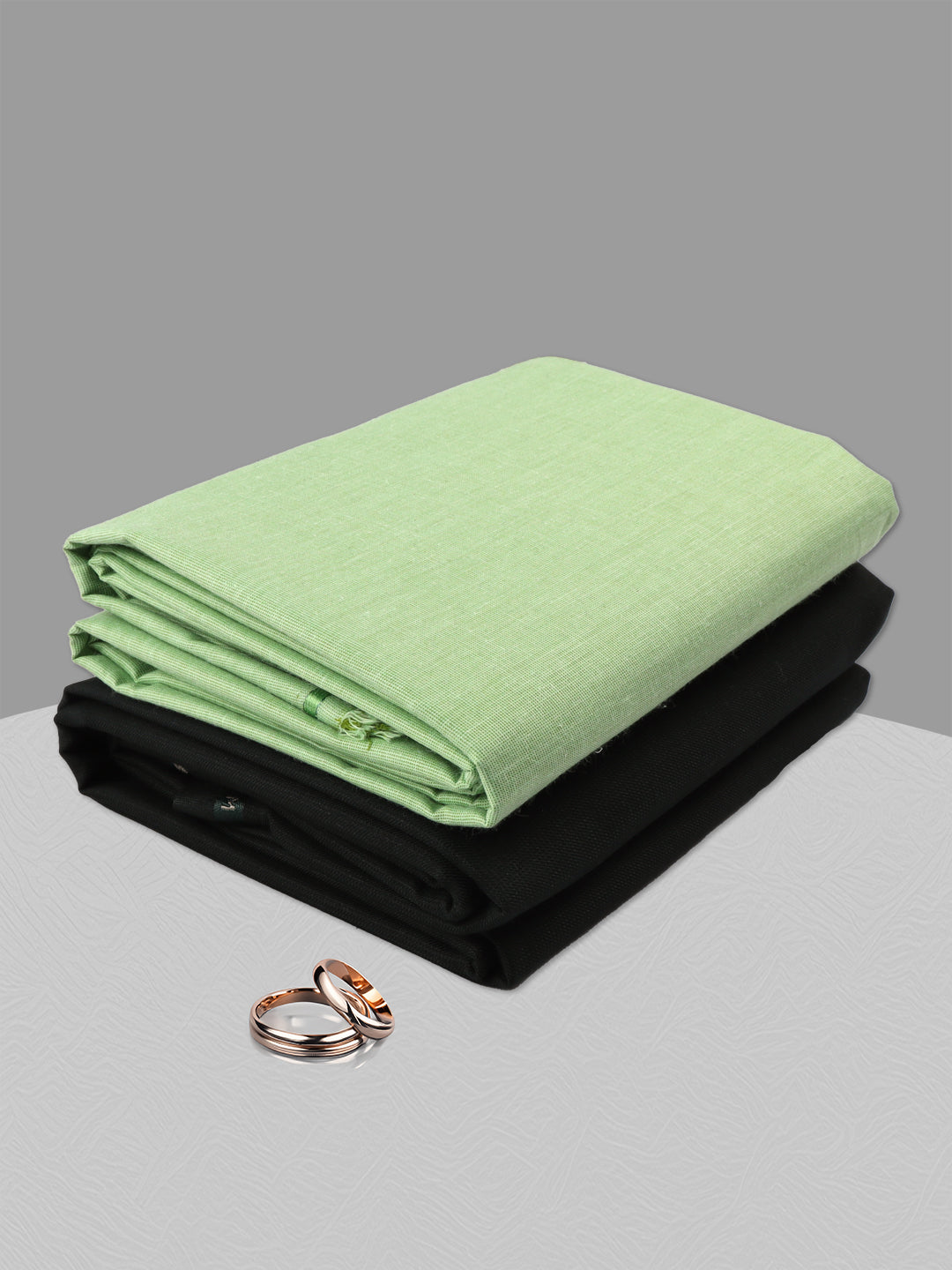 Men Cotton Plain Green Shirting & Black Suiting Gift Box DN119