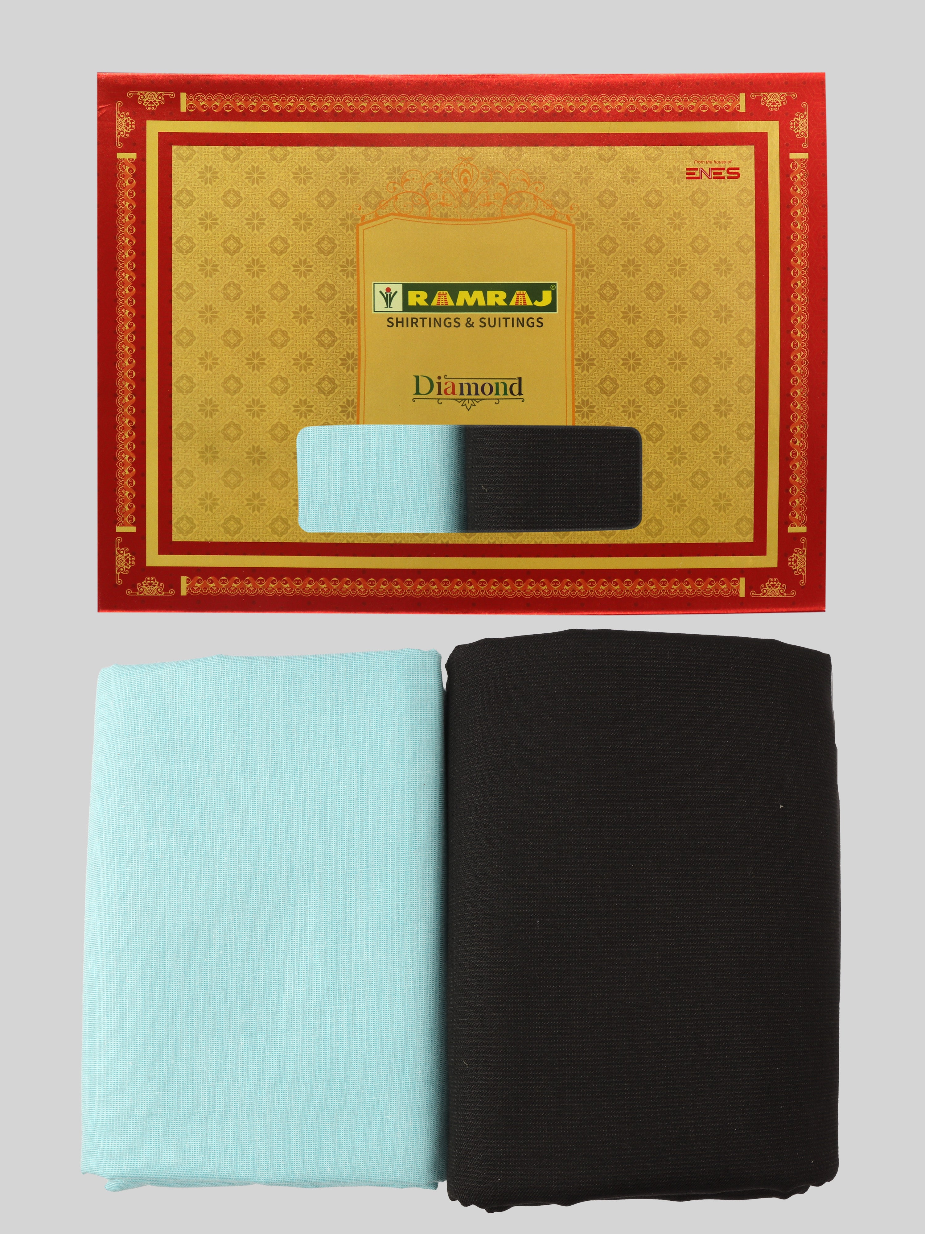 Men Cotton Plain Blue Shirting & Black Suiting Gift Box DN118