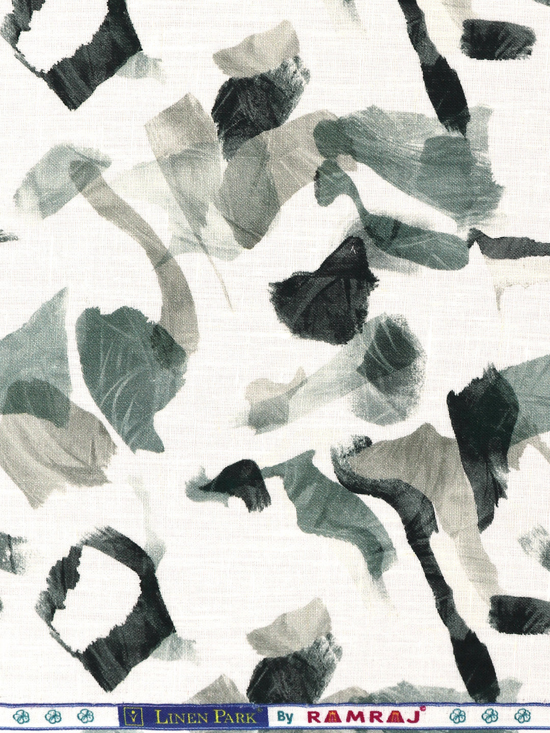 100% European Linen White with Green Printed Shirt Fabric Fortuner