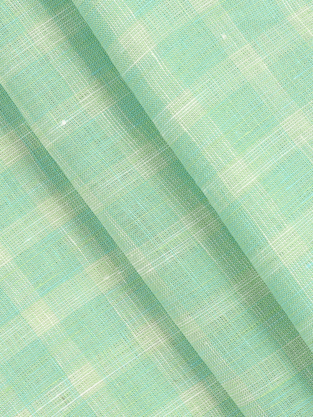 Men's100% European Linen Parrot Green Checked Shirt Fabric Park Elite