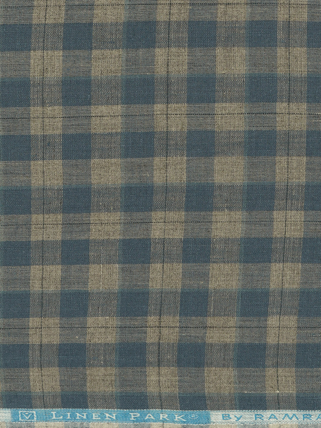 100% European Linen Blue with Sandal Checked Shirt Fabric Park Elite