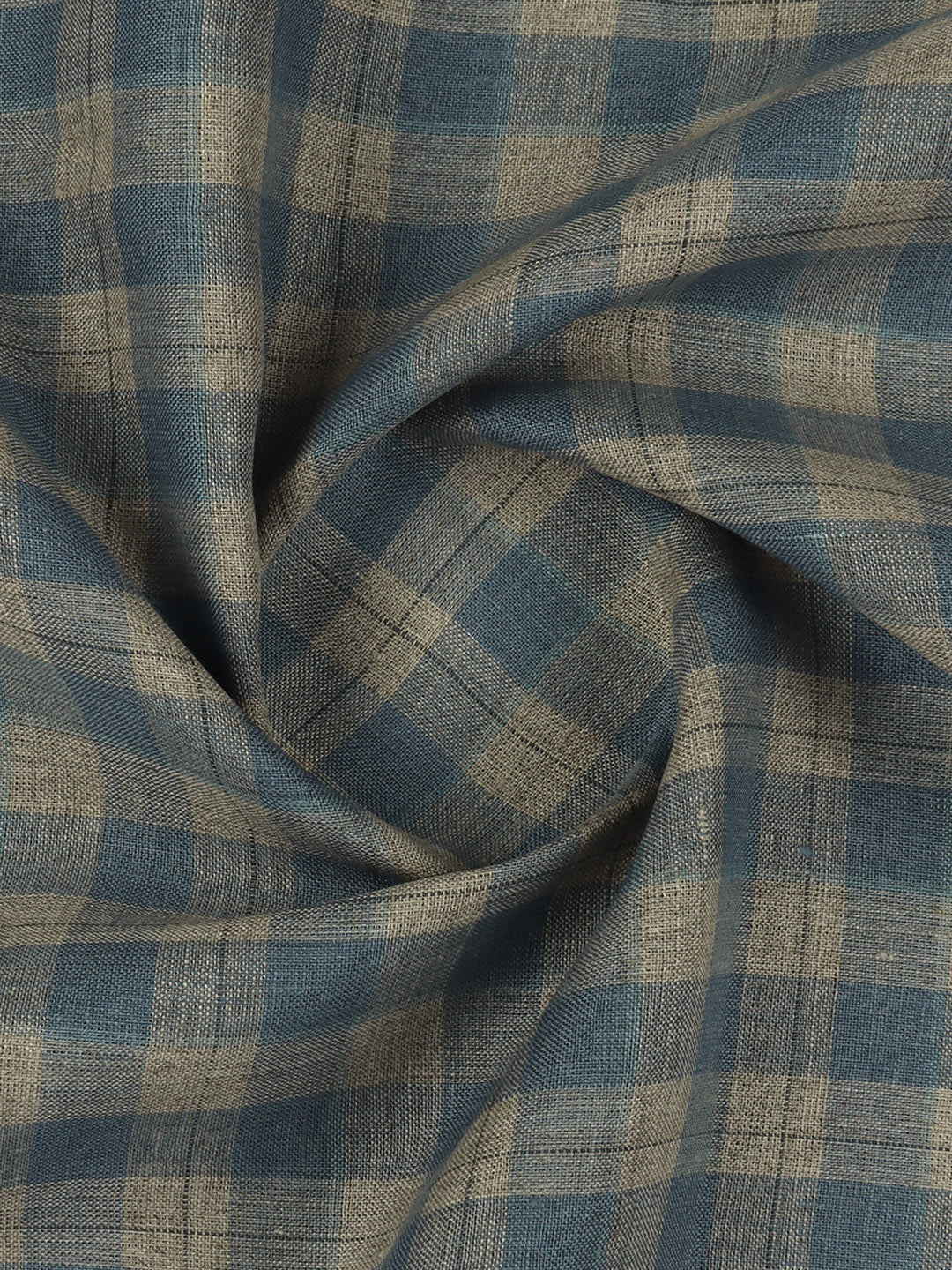 100% European Linen Blue with Sandal Checked Shirt Fabric Park Elite