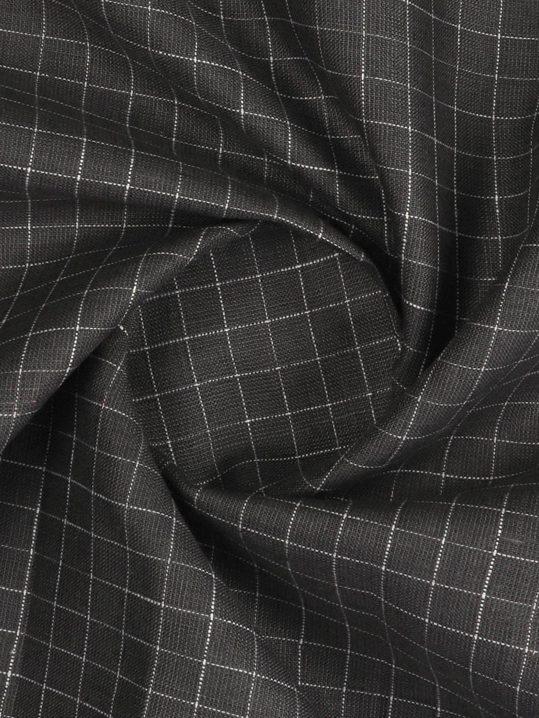 Men's 100% European Linen Grey Checked Shirt Fabric Park Elite