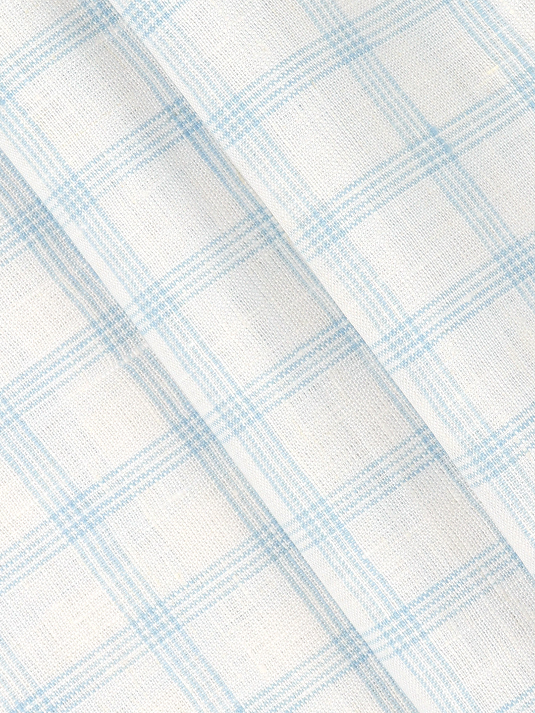 100% European Linen White with Blue Checked Shirt Fabric Park Elite