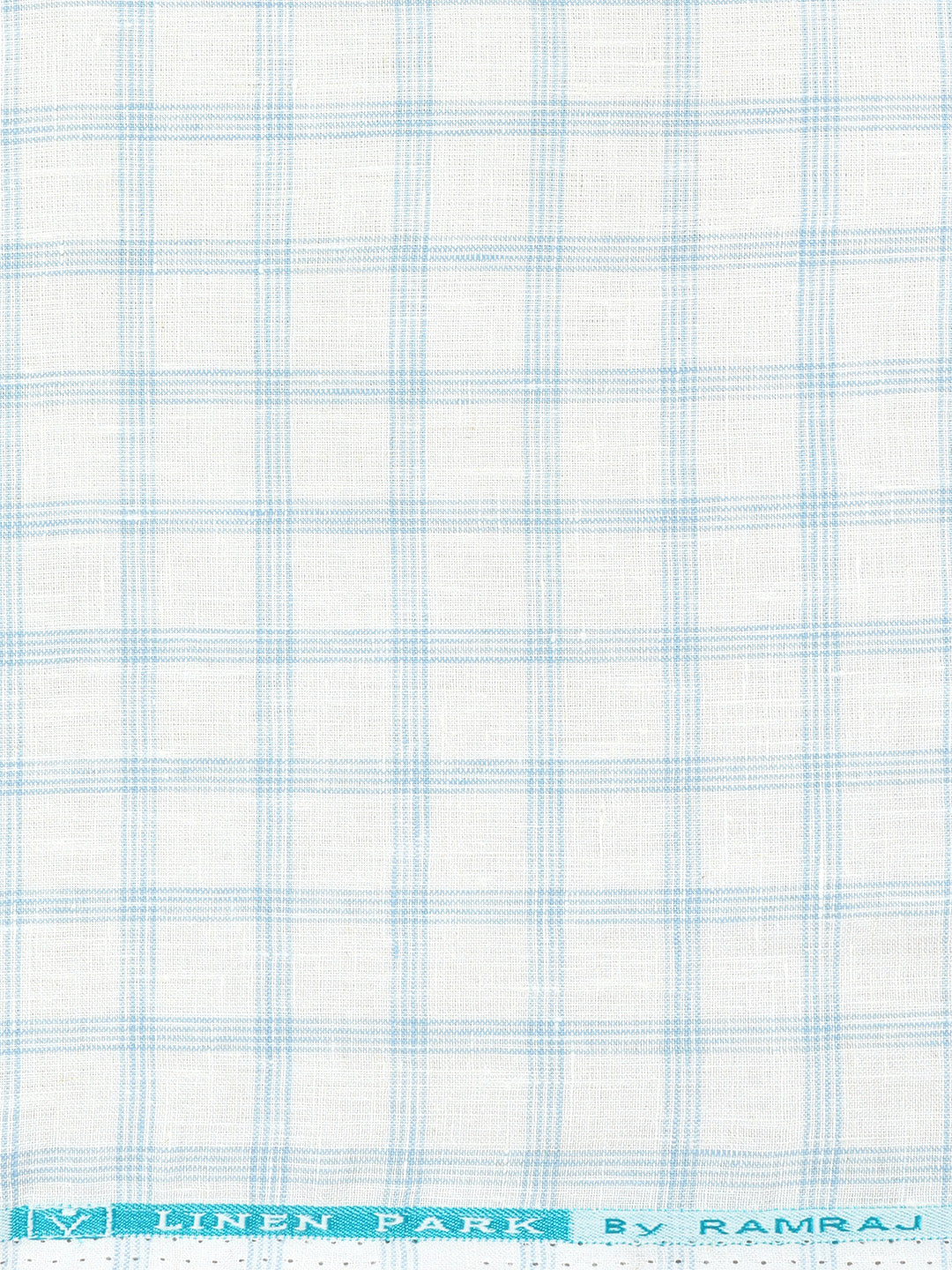 100% European Linen White with Blue Checked Shirt Fabric Park Elite