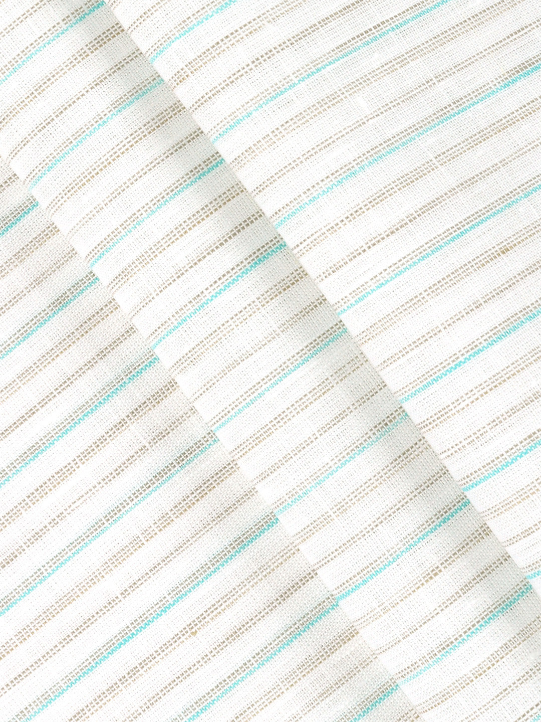 100% European Linen White with Green Striped Shirt Fabric Park Elite