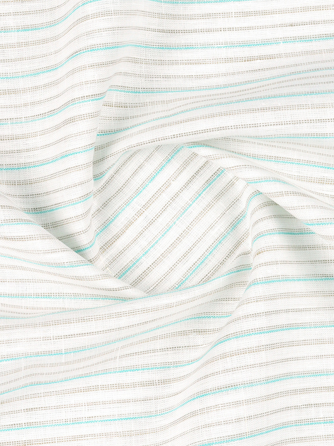 100% European Linen White with Green Striped Shirt Fabric Park Elite