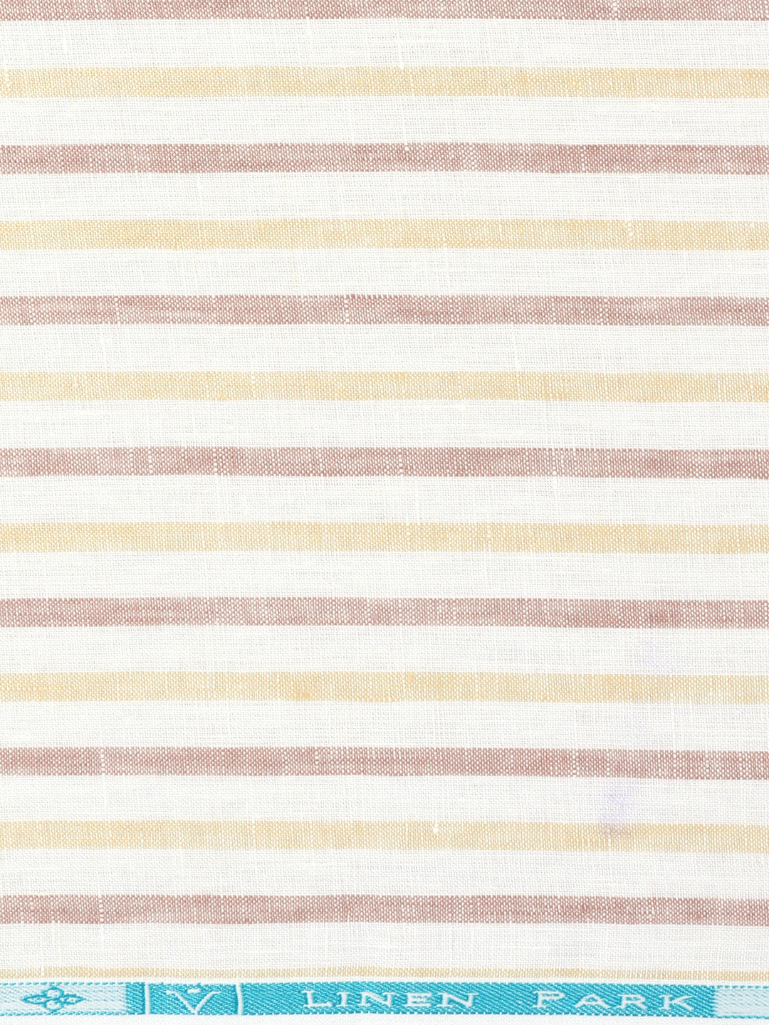 100% European Linen White with Brown Striped Shirt Fabric Park Elite