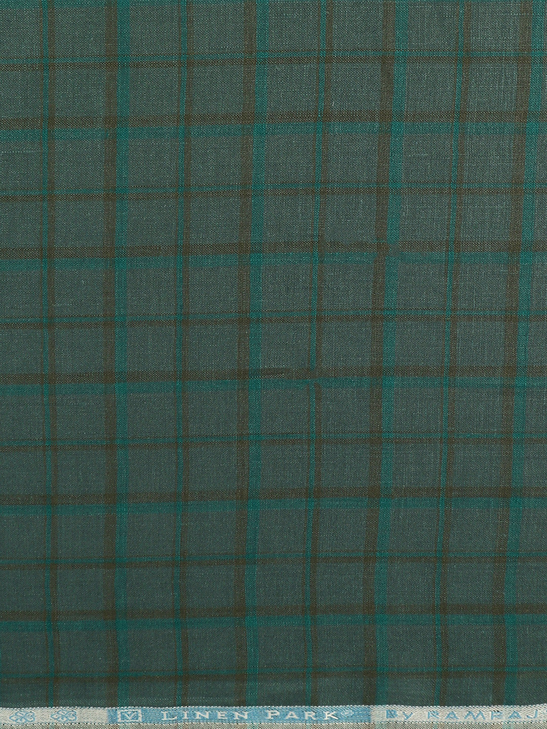 100% European Linen Mint Blue Checked Shirt Fabric Park Elite