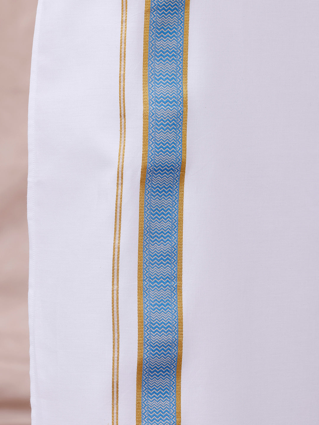 Men Cotton Blend Readymade Double Layer White Dhoti with Fancy Jari Border GGEA02