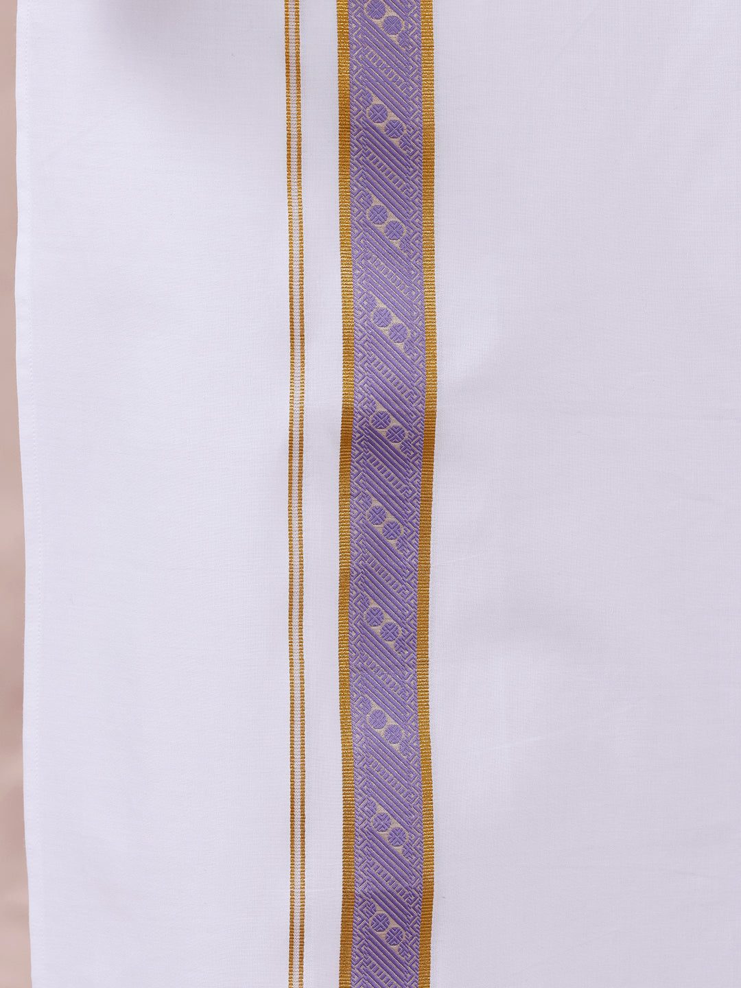 Men Cotton Blend Readymade Double Layer White Dhoti with Fancy Jari Border GGEA01