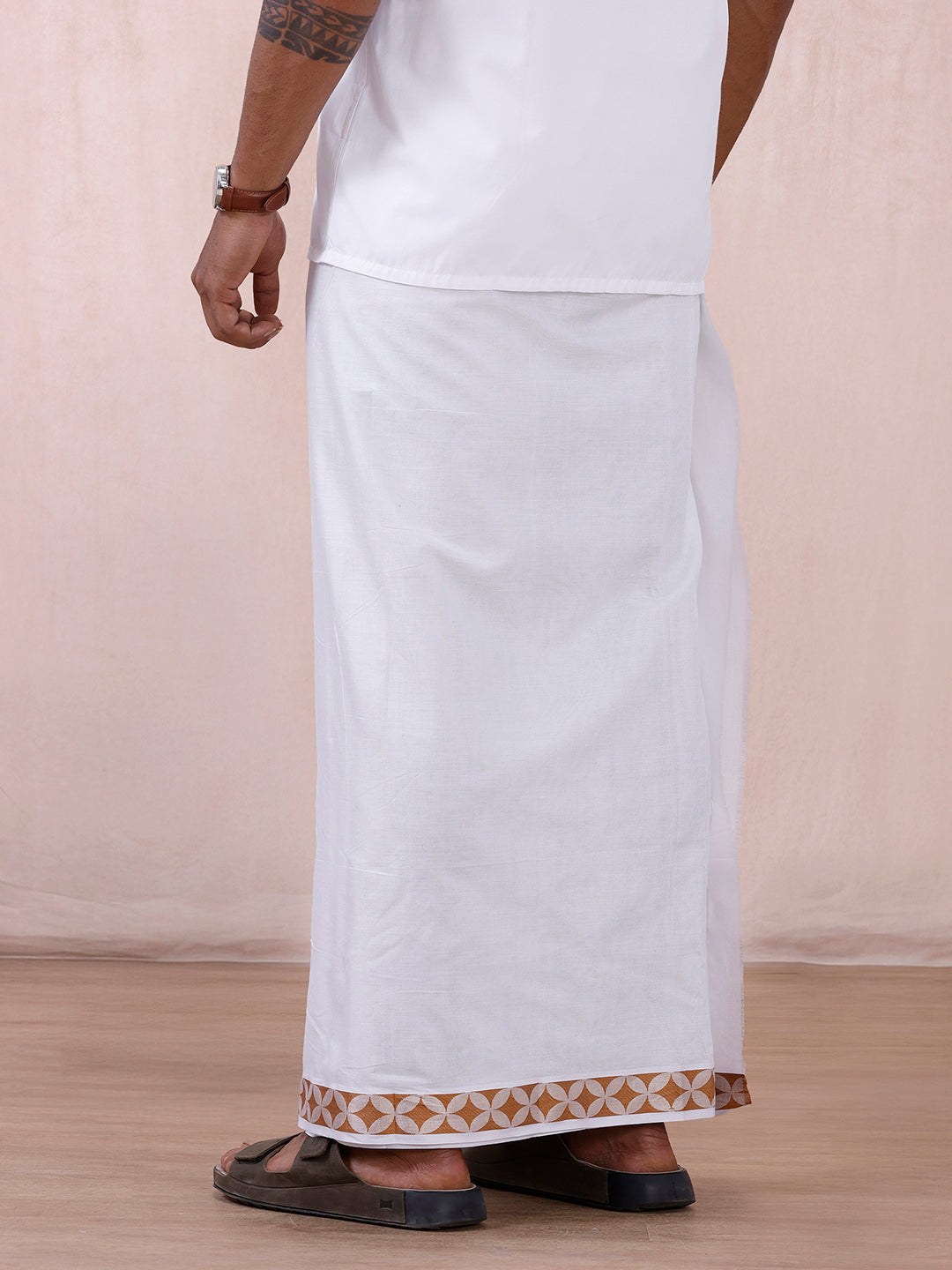 Men Premium Cotton Double Layer White Dhoti with Fancy Jari Border Luxury Club LC21