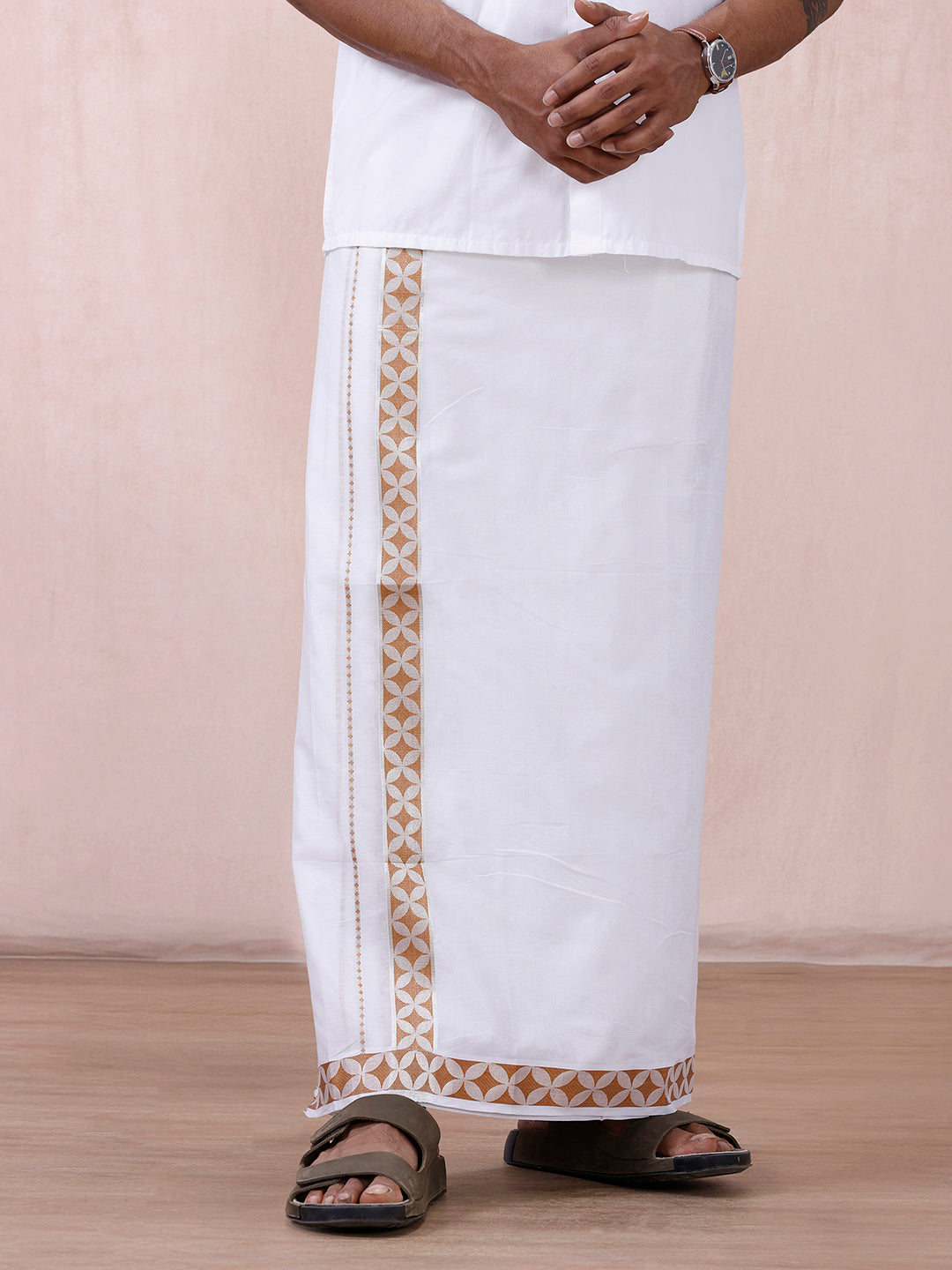 Men Premium Cotton Double Layer White Dhoti with Fancy Jari Border Luxury Club LC21