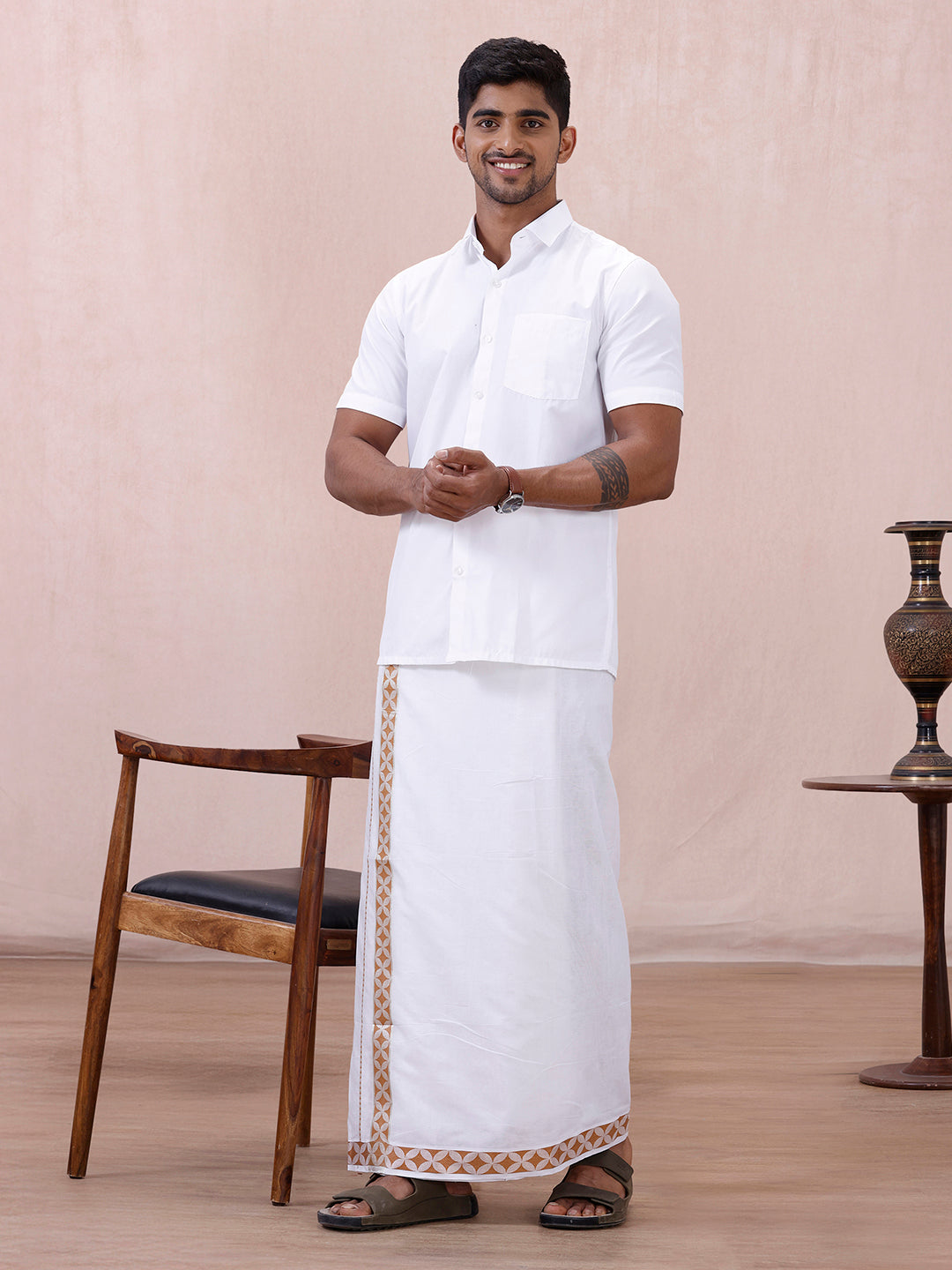Men Premium Cotton Double Layer White Dhoti with Fancy Jari Border Luxury Club LC21