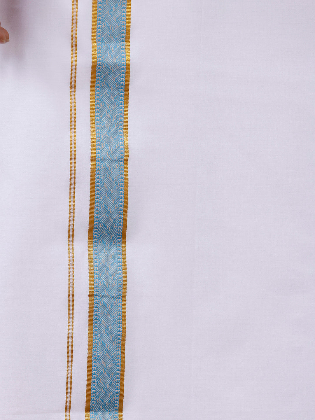 Men 100% Cotton Single Layer White Dhoti with Fancy Jari Border GE03