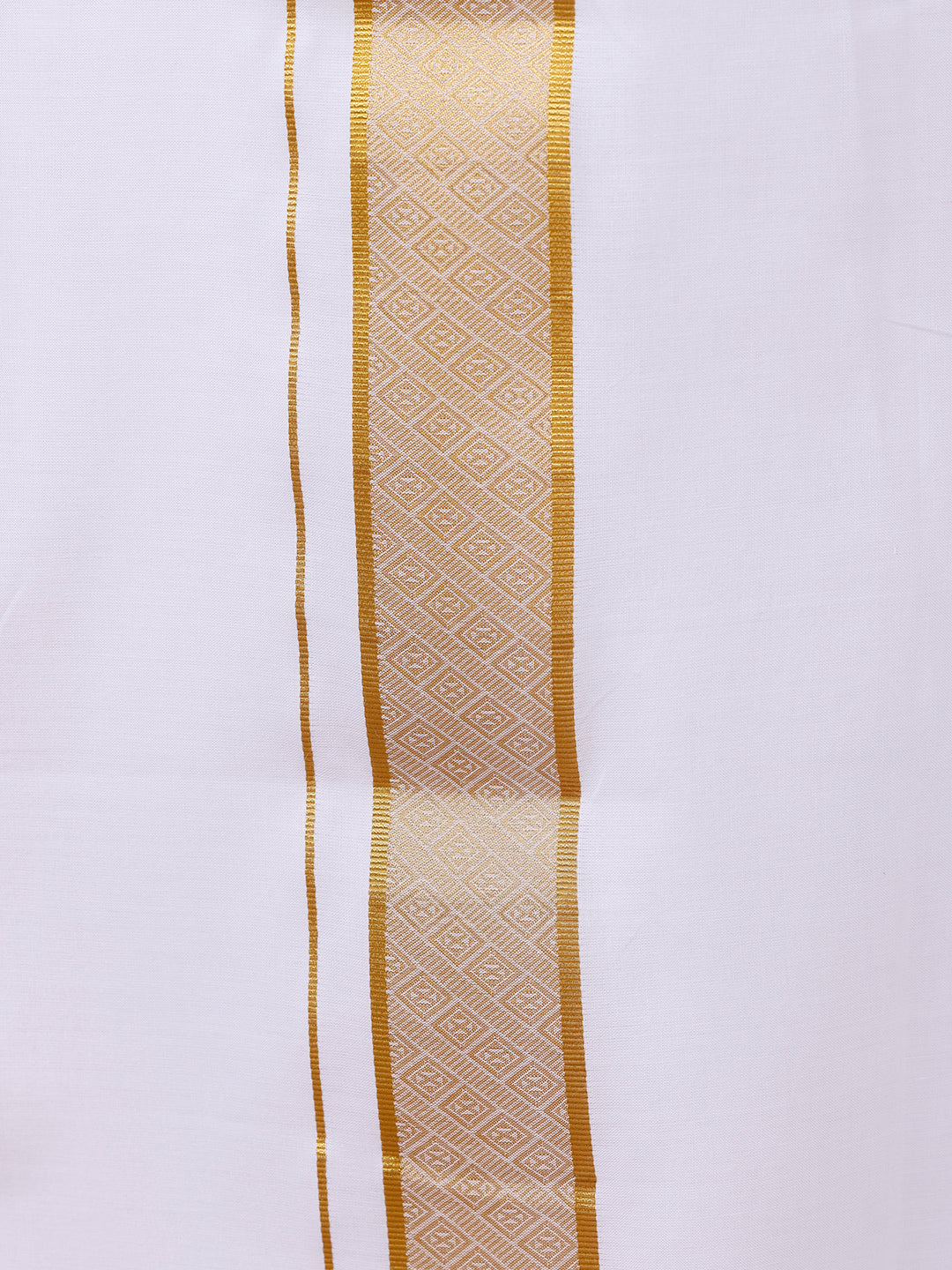 Men Cotton Blend Readymade Double Layer White Dhoti with Gold Jari Border GAA04