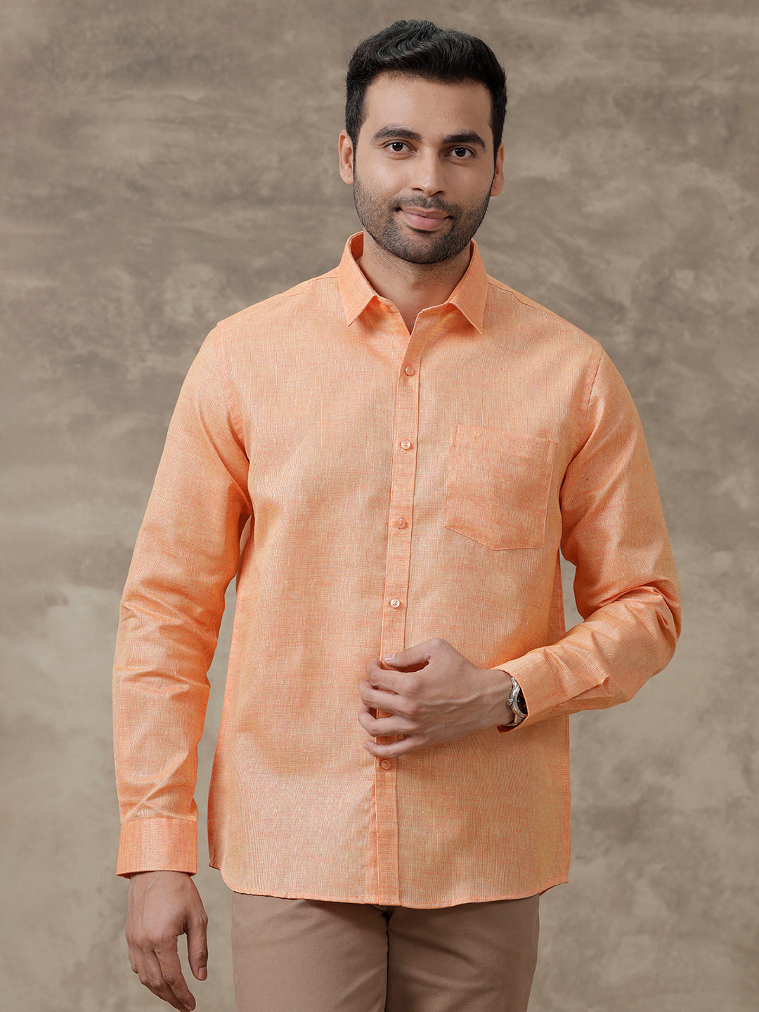 Men Cotton Blend Shirt Dark Orange T3 CV14