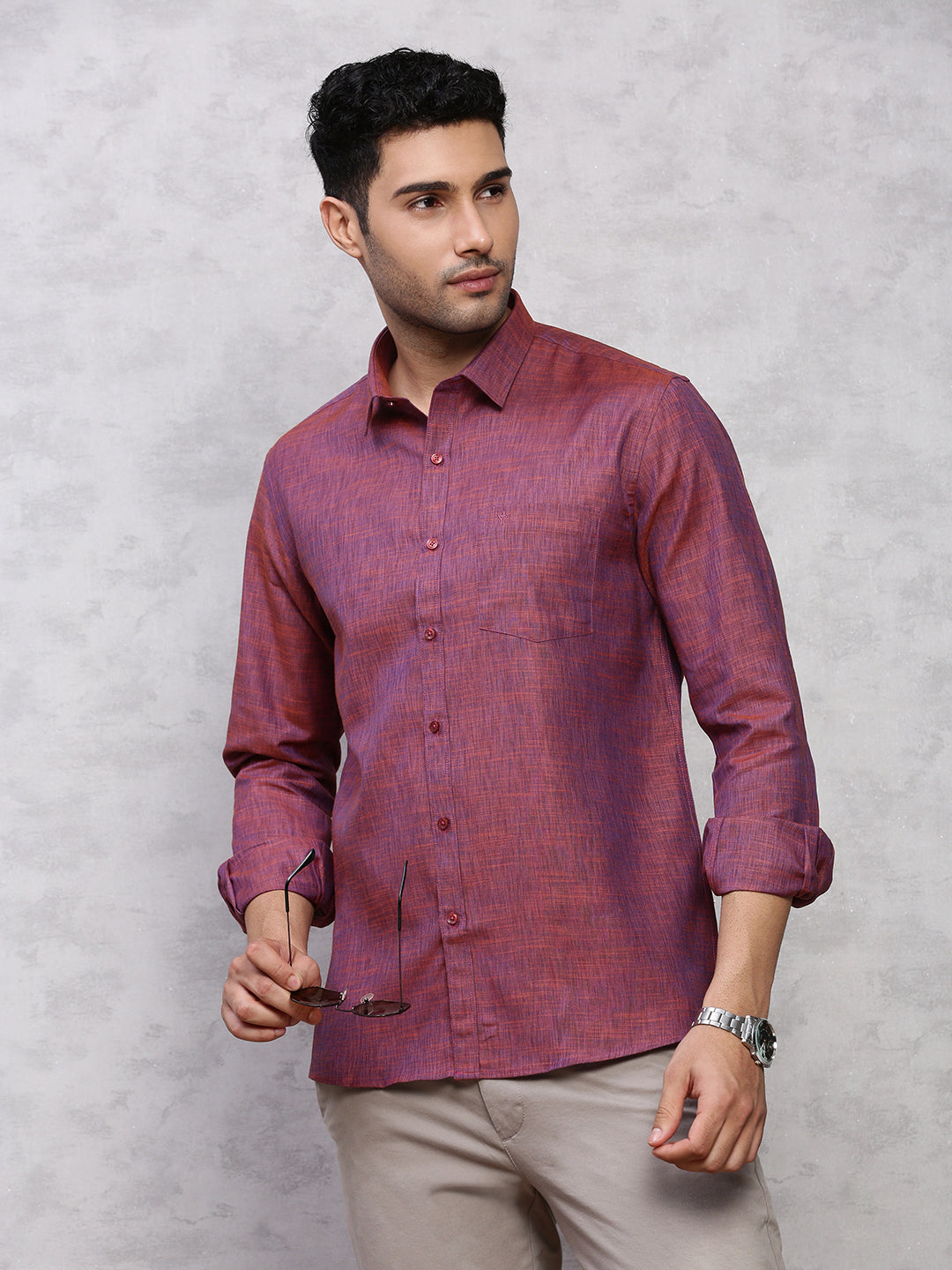 Men Cotton Rich Shirt Pinkish Red CK12