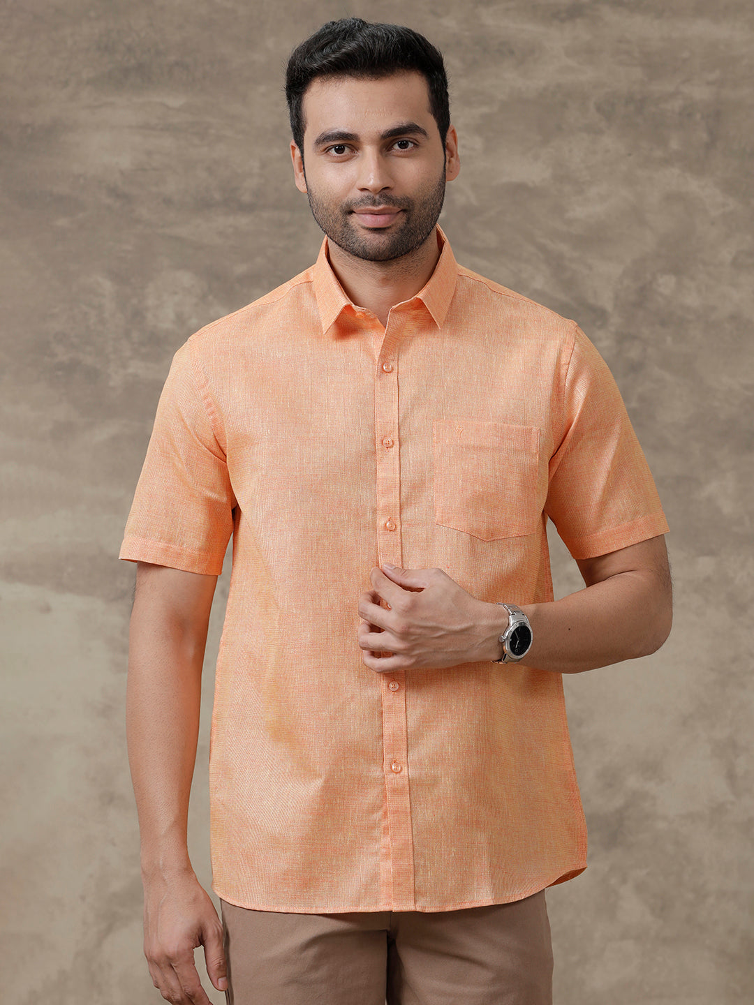 Men Cotton Blend Shirt Dark Orange T3 CV14