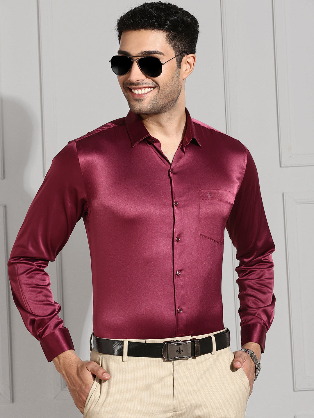 Men Stretch Poly shirt Berry Red PS7
