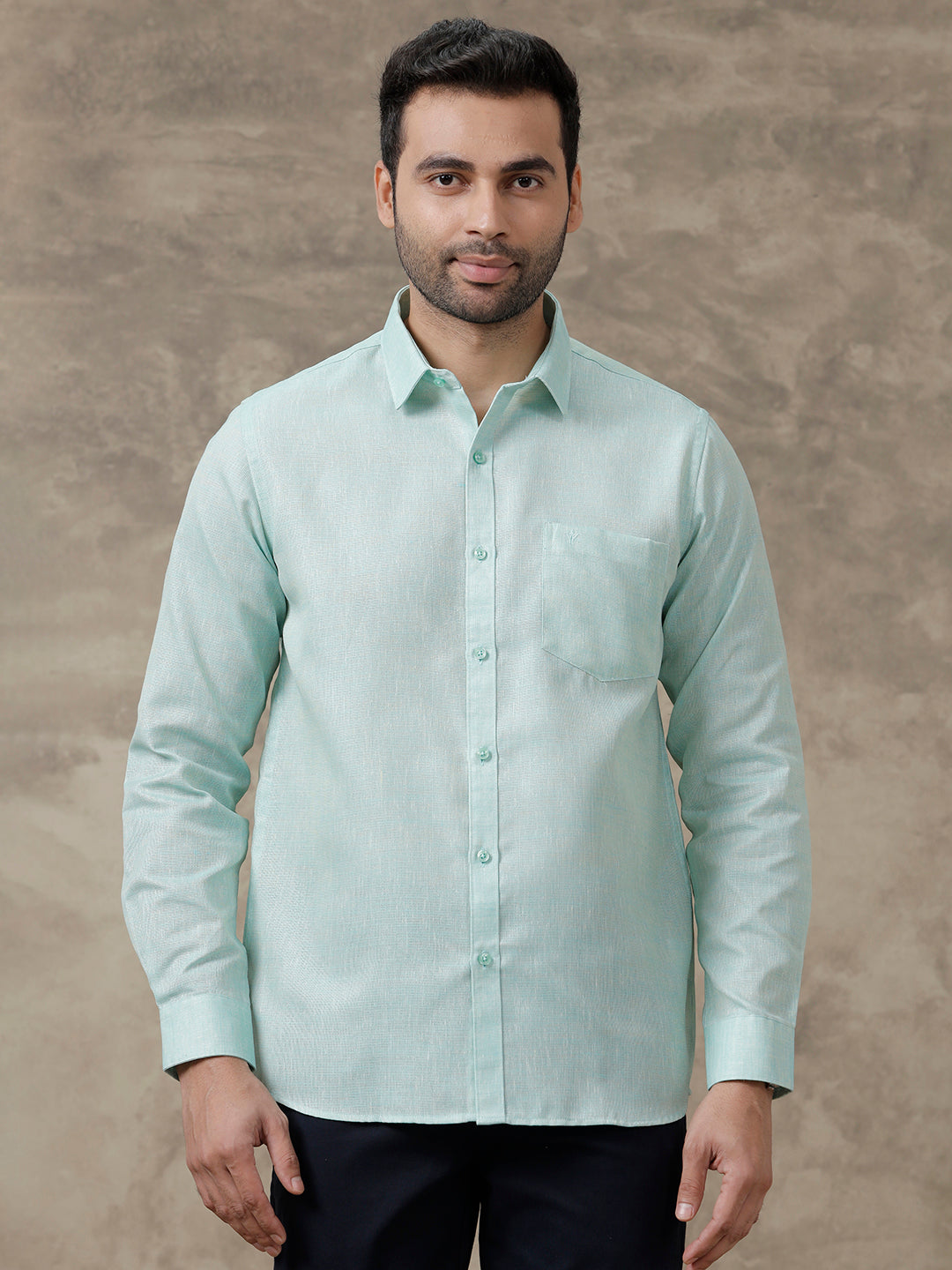 Men Cotton Blend Full Sleeves Shirt Aqua Green T3 CV13