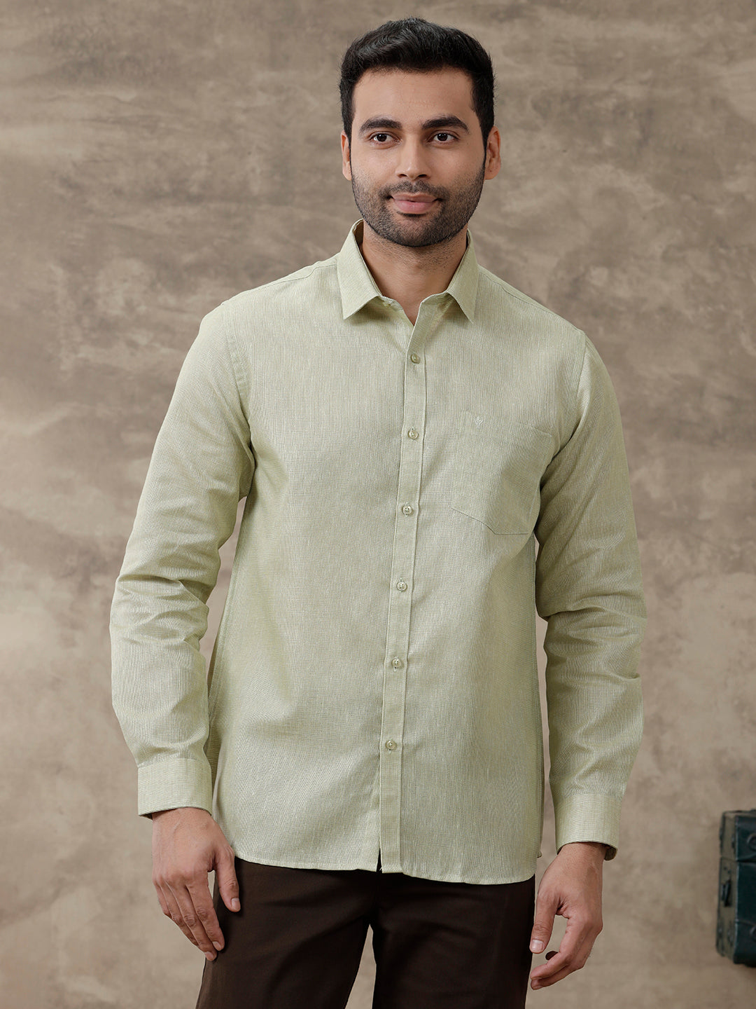 Men Cotton Blend Full Sleeves Shirt Olive Green T3 CV16